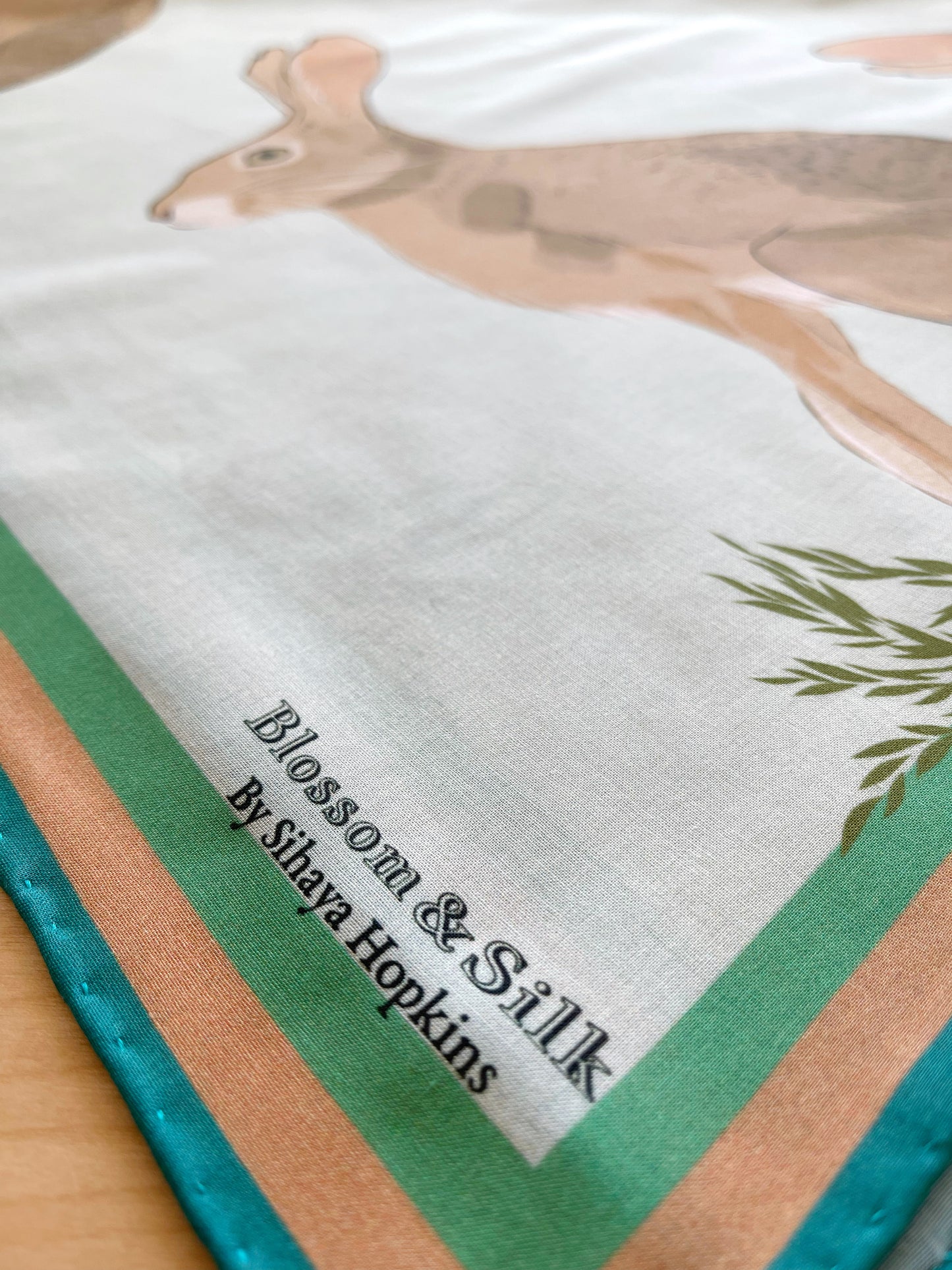 AB. Special Order Jackrabbit on a pale Robin egg blue Background Pima Cotton Lawn 26” square scarf