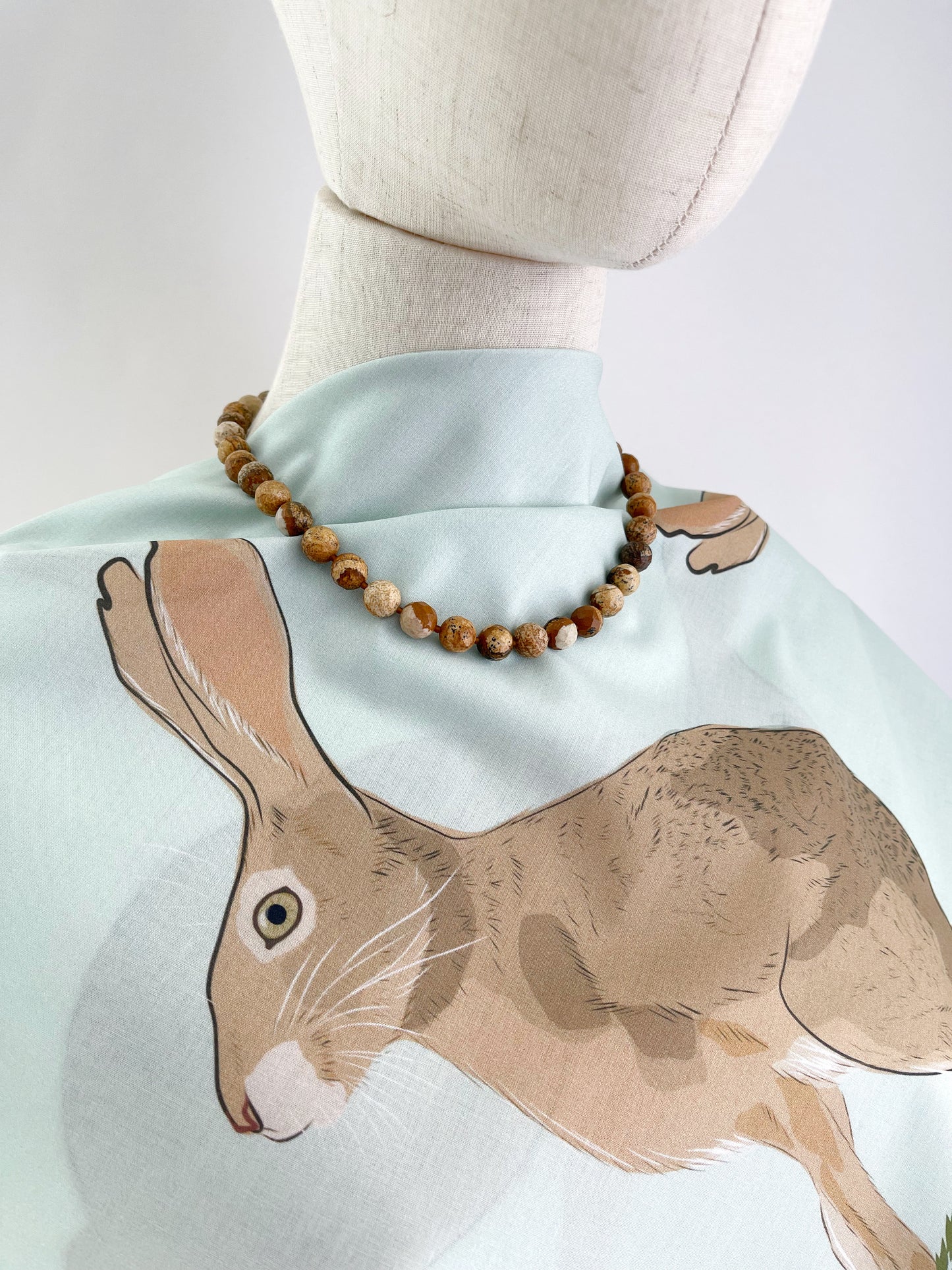 AB. Special Order Jackrabbit on a pale Robin egg blue Background Pima Cotton Lawn 26” square scarf
