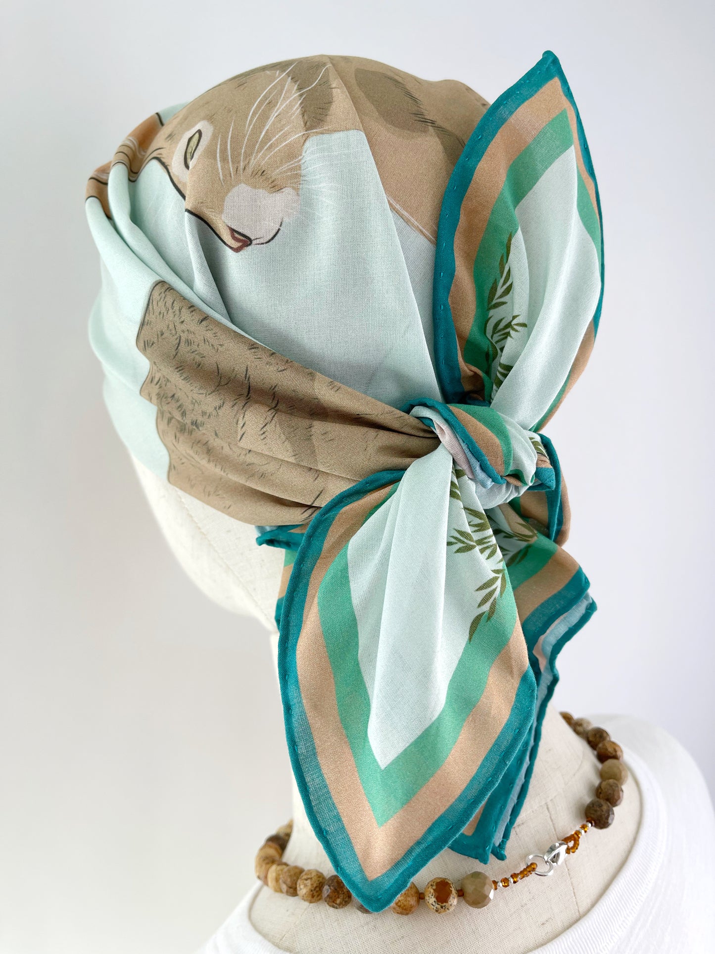 AB. Special Order Jackrabbit on a pale Robin egg blue Background Pima Cotton Lawn 26” square scarf