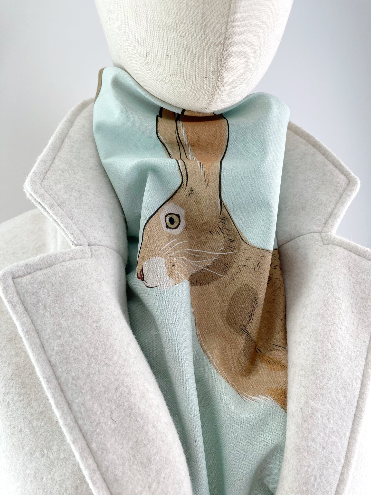 AB. Special Order Jackrabbit on a pale Robin egg blue Background Pima Cotton Lawn 26” square scarf