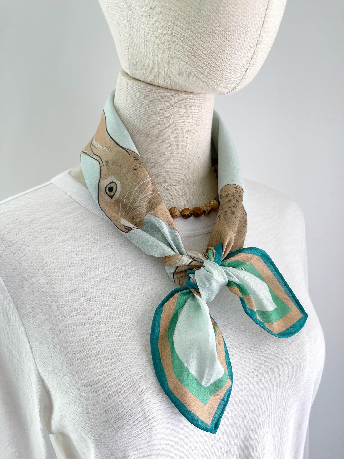 AB. Special Order Jackrabbit on a pale Robin egg blue Background Pima Cotton Lawn 26” square scarf