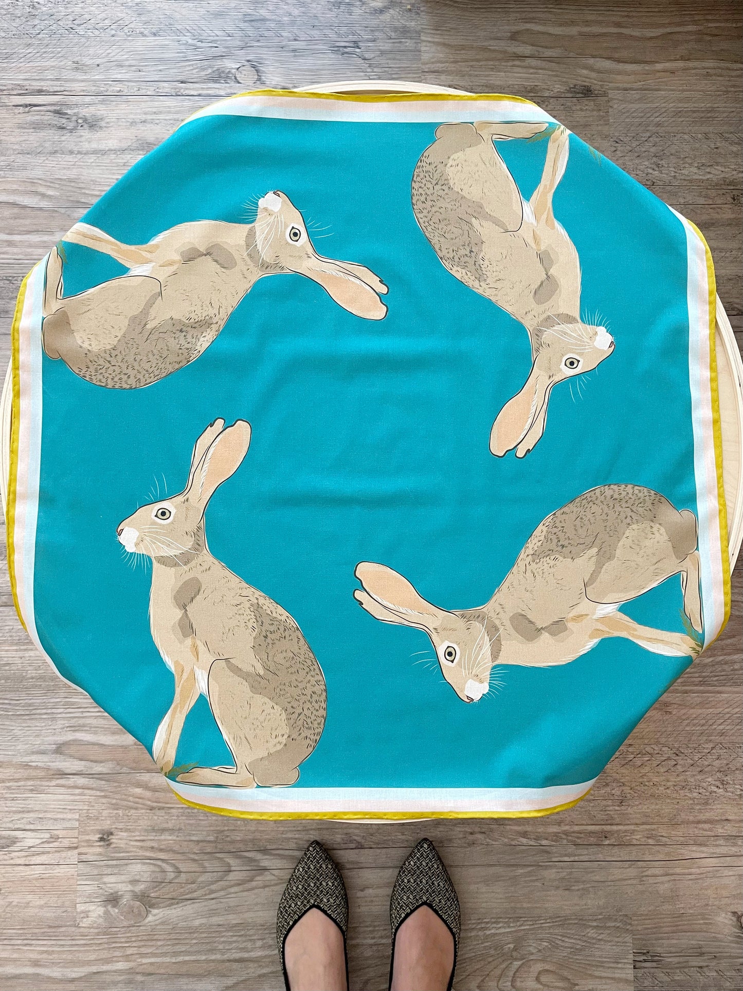 AB. Special Order Jackrabbit on a turquoise blue background Pima Cotton Lawn 26” square scarf