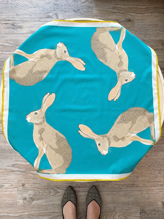 AB. Special Order Jackrabbit on a turquoise blue background Pima Cotton Lawn 26” square scarf