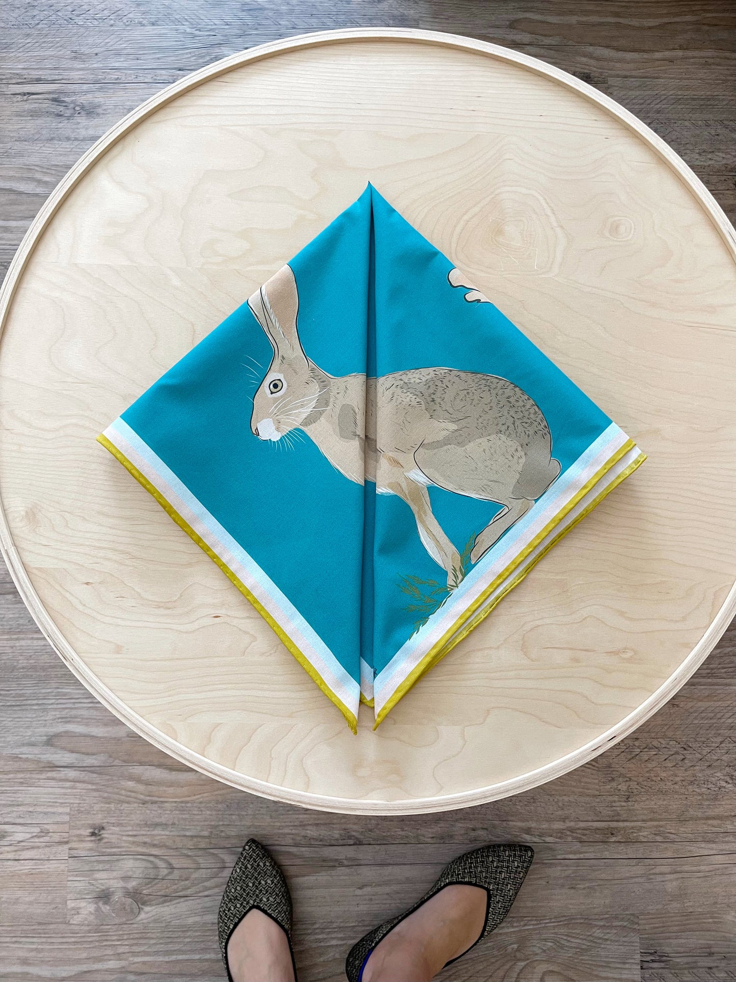 AB. Special Order Jackrabbit on a turquoise blue background Pima Cotton Lawn 26” square scarf