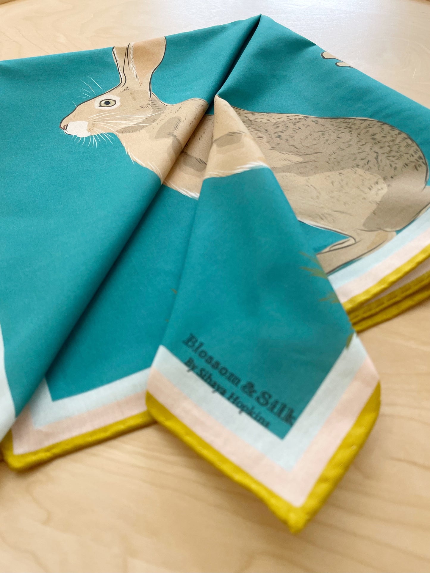 AB. Special Order Jackrabbit on a turquoise blue background Pima Cotton Lawn 26” square scarf