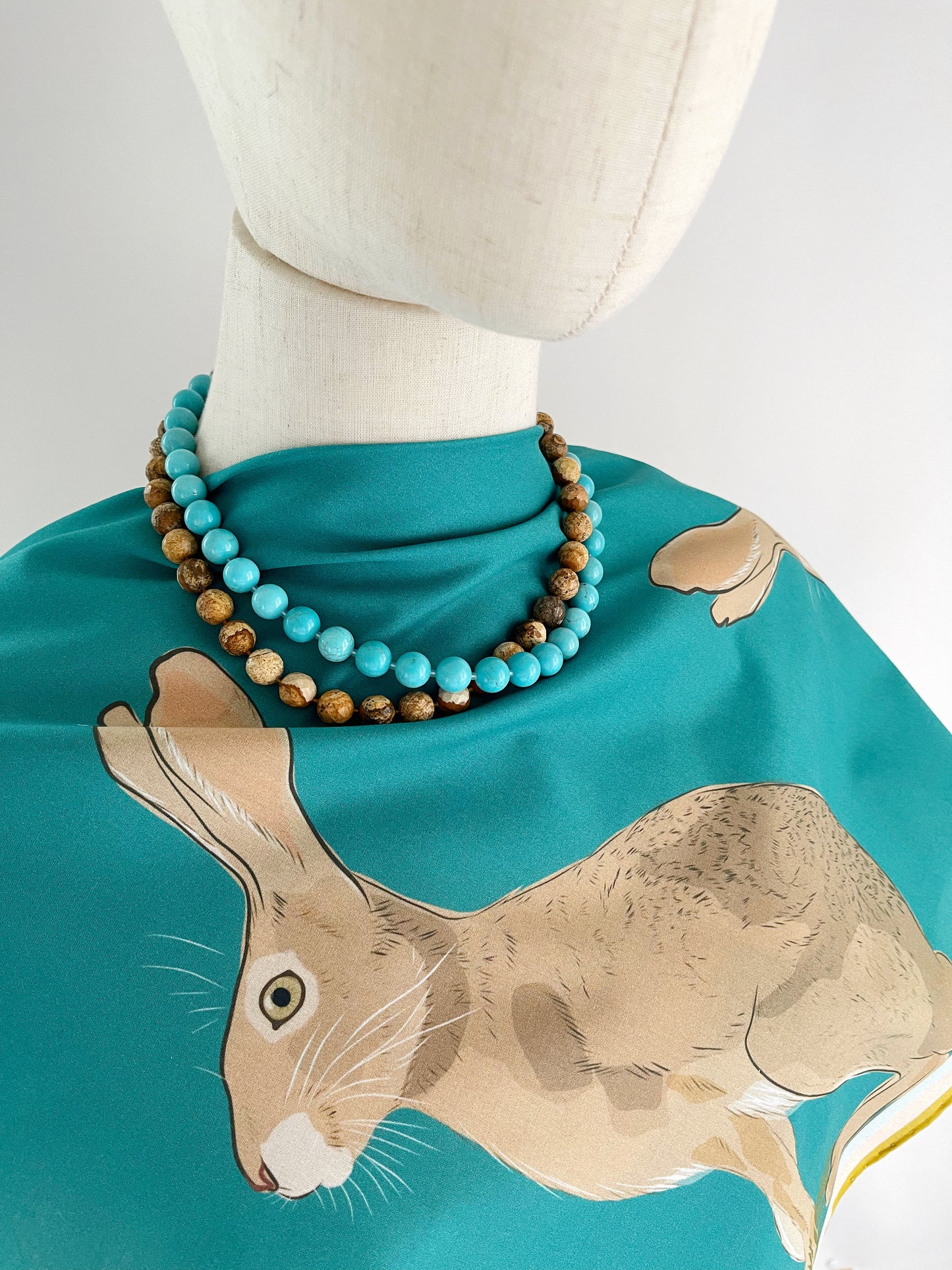 AB. Special Order Jackrabbit on a turquoise blue background Pima Cotton Lawn 26” square scarf