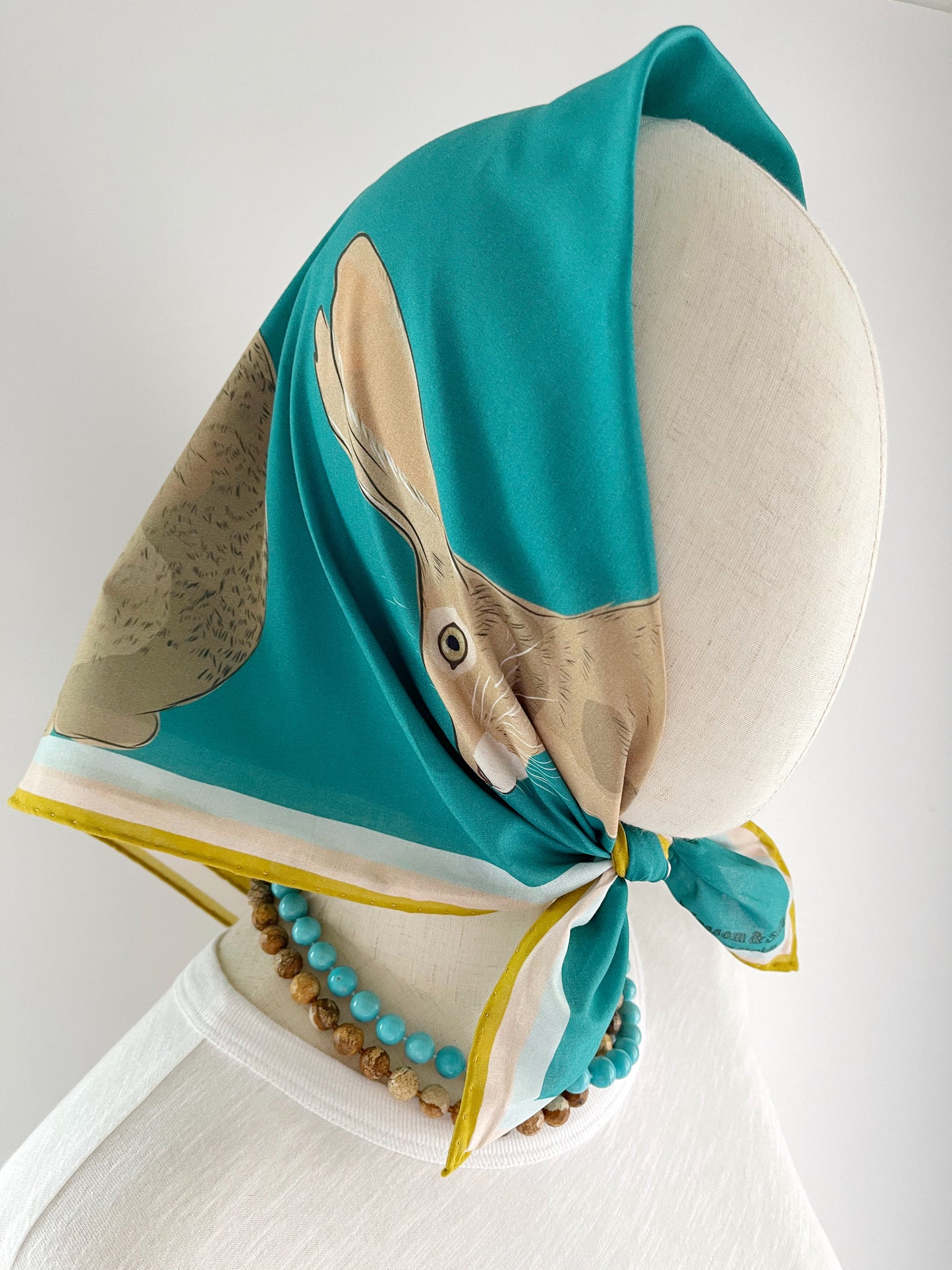 AB. Special Order Jackrabbit on a turquoise blue background Pima Cotton Lawn 26” square scarf