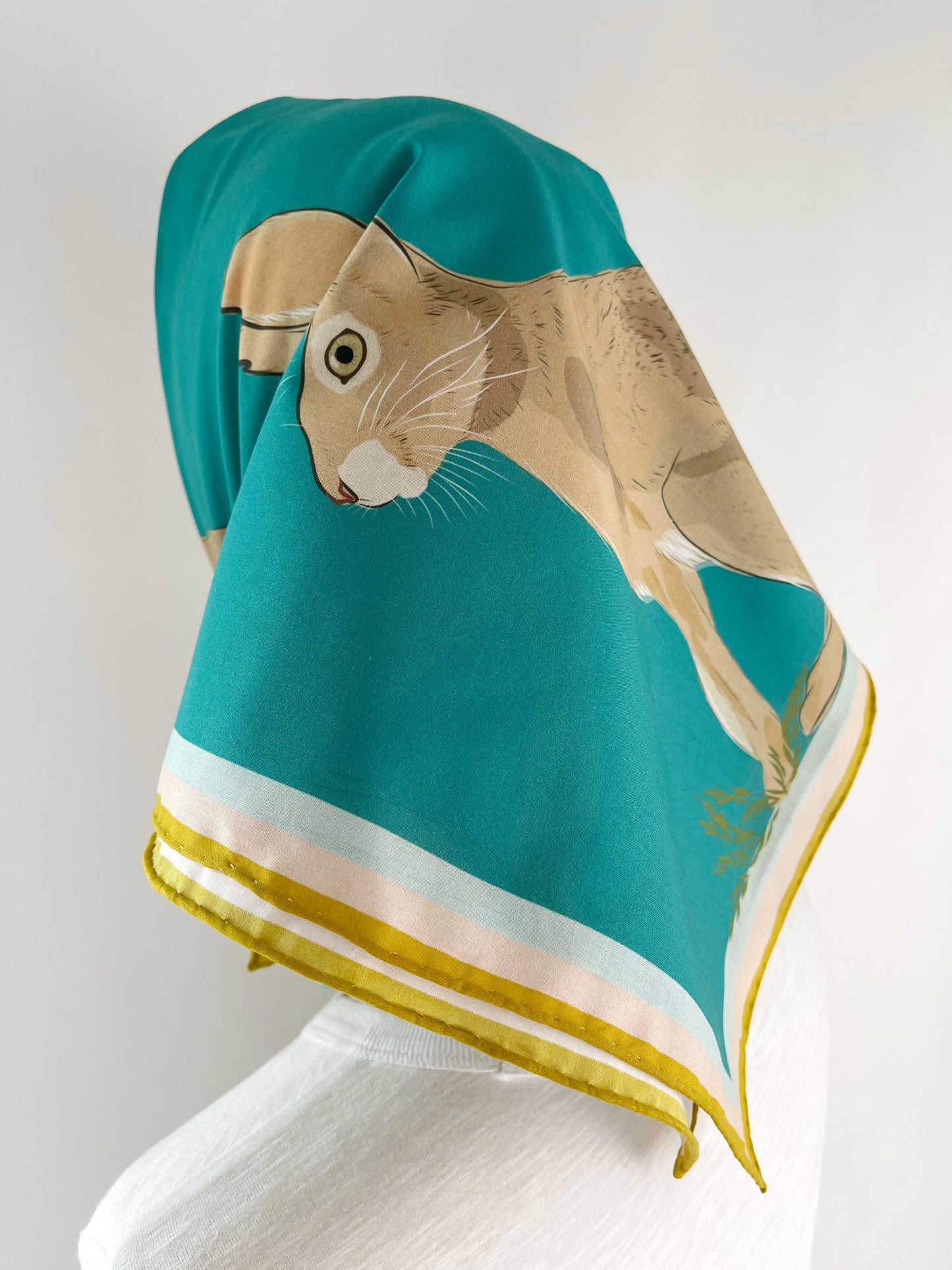 AB. Special Order Jackrabbit on a turquoise blue background Pima Cotton Lawn 26” square scarf