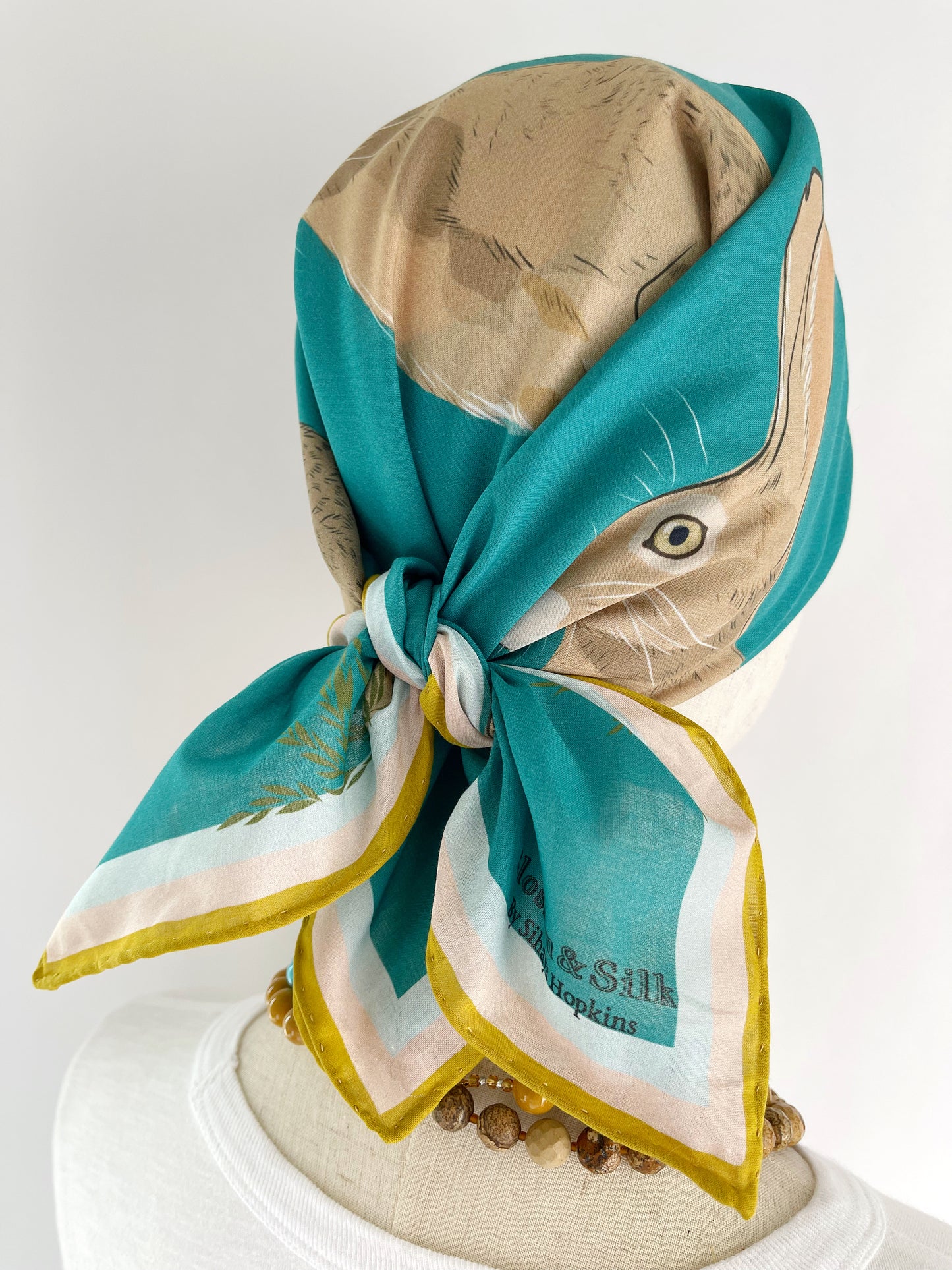 AB. Special Order Jackrabbit on a turquoise blue background Pima Cotton Lawn 26” square scarf