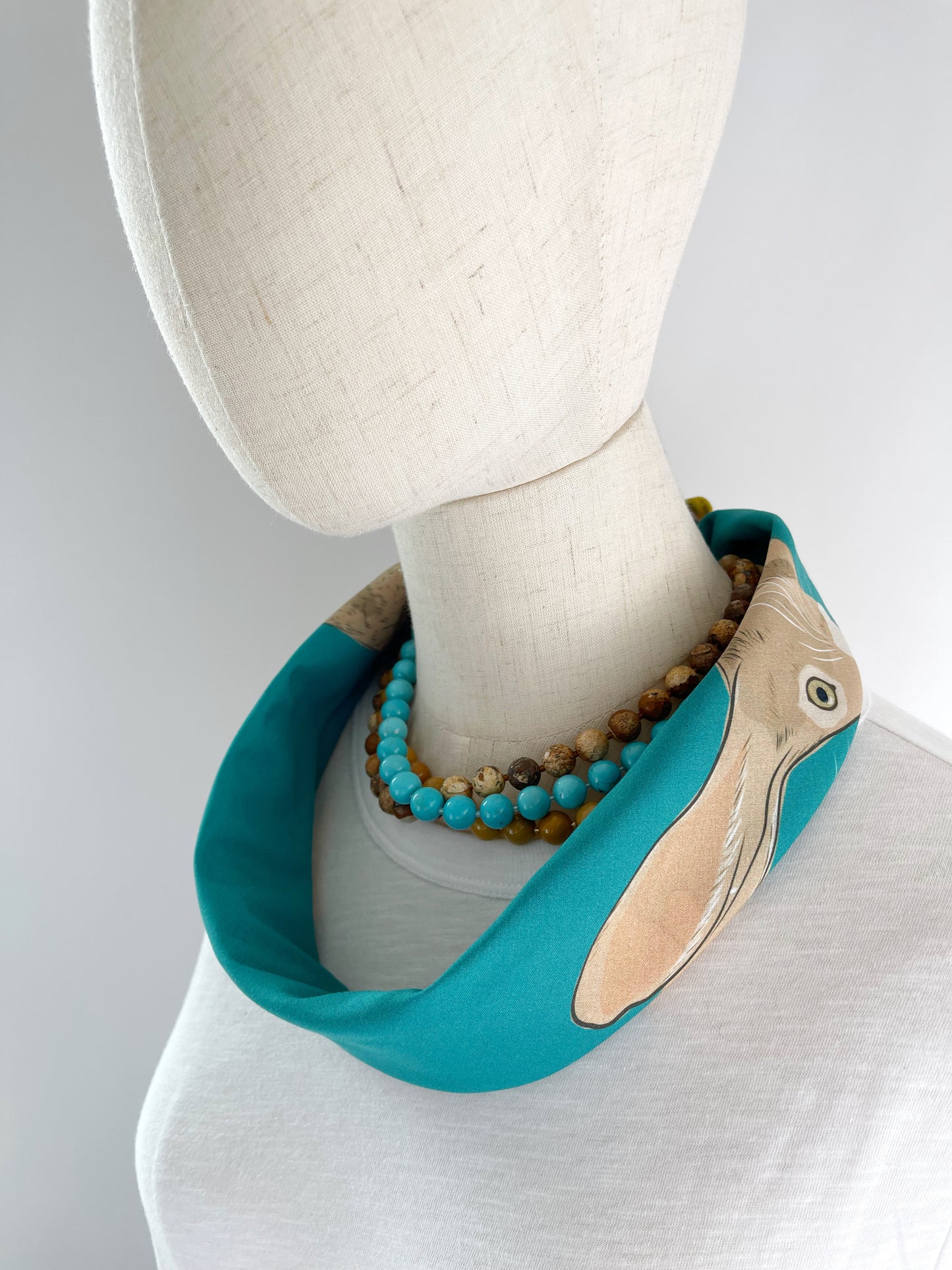 AB. Special Order Jackrabbit on a turquoise blue background Pima Cotton Lawn 26” square scarf