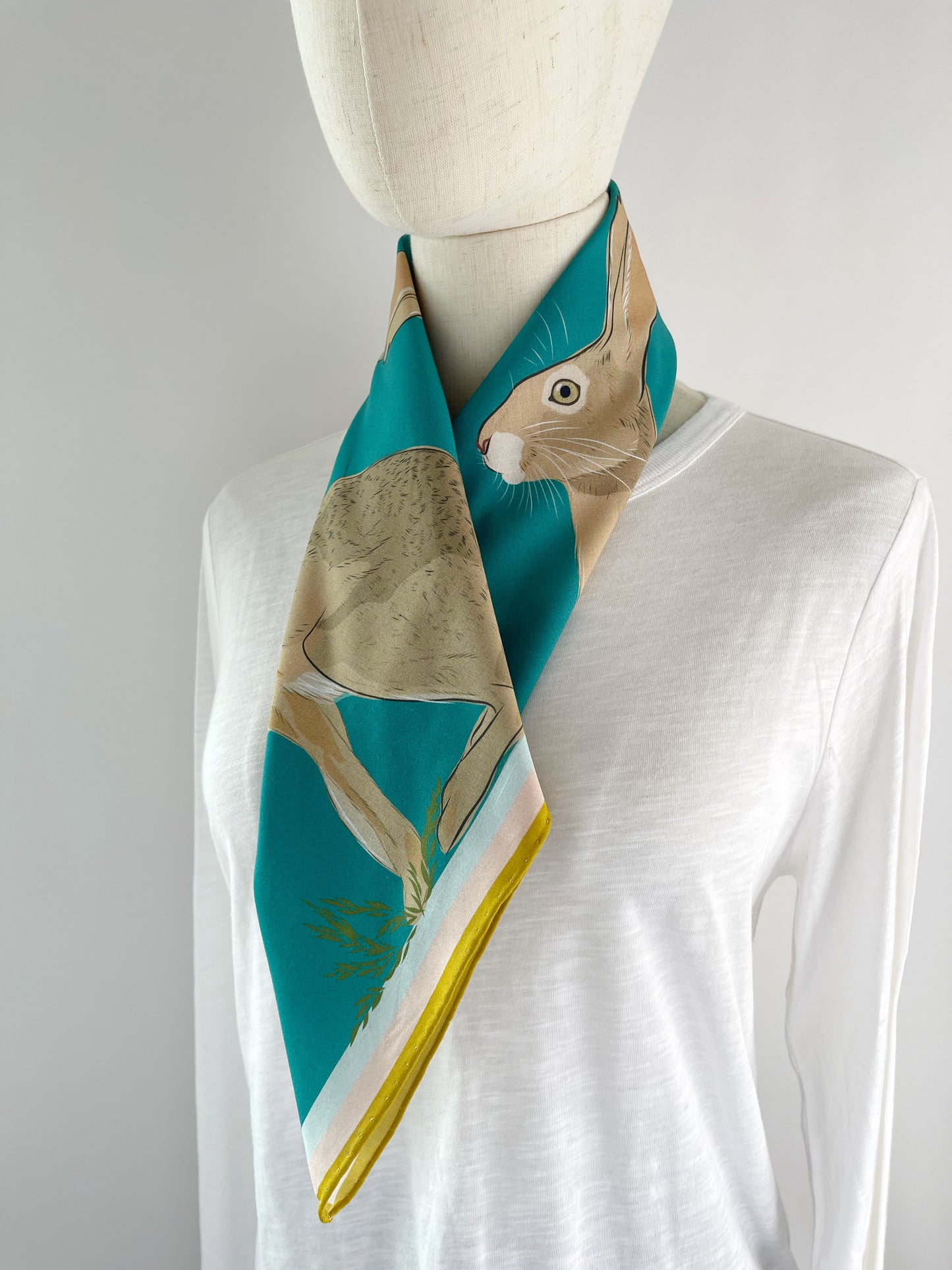 AB. Special Order Jackrabbit on a turquoise blue background Pima Cotton Lawn 26” square scarf