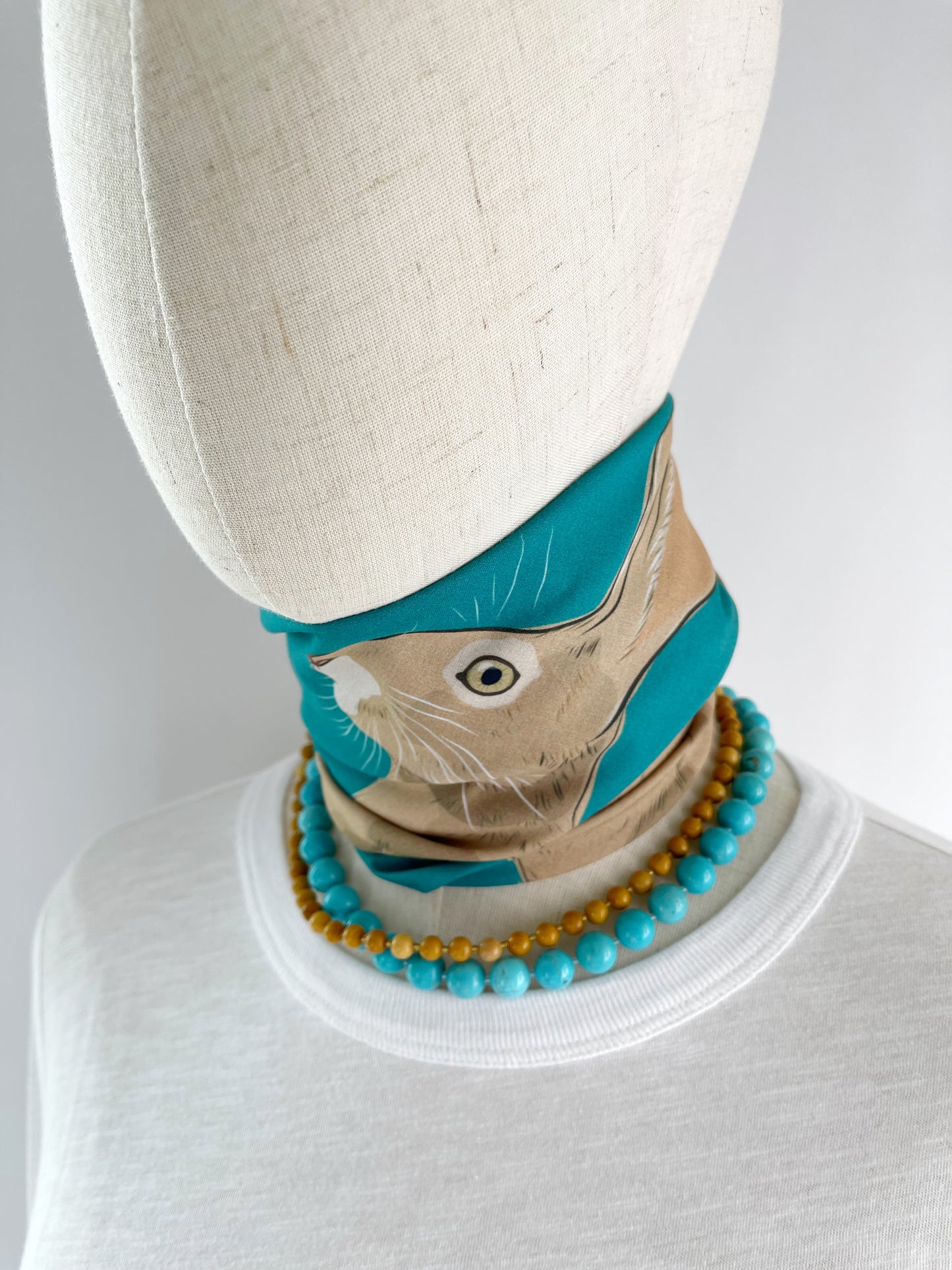 AB. Special Order Jackrabbit on a turquoise blue background Pima Cotton Lawn 26” square scarf