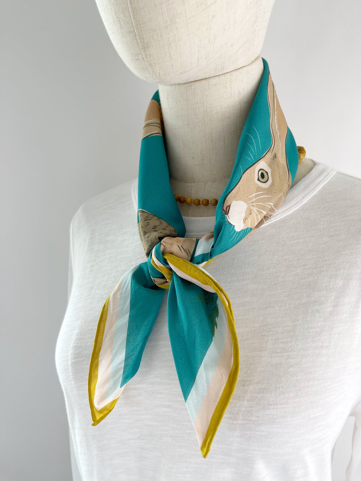 AB. Special Order Jackrabbit on a turquoise blue background Pima Cotton Lawn 26” square scarf