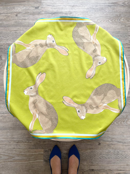 AB. Special Order Jackrabbit on a Peridot Green Background Pima Cotton Lawn 26” square scarf