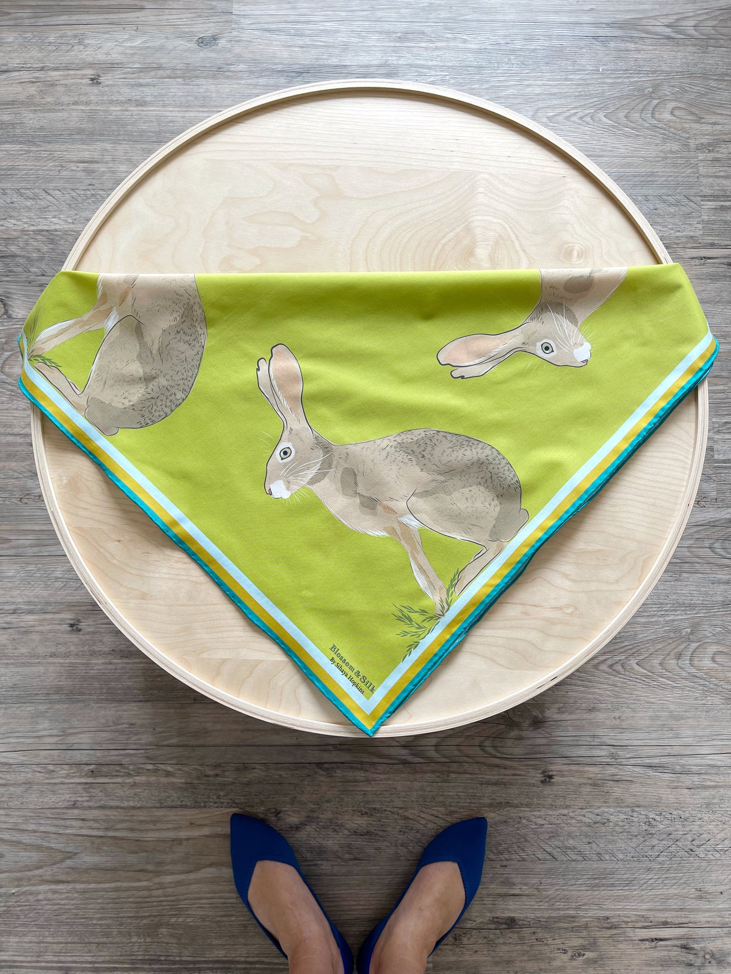 AB. Special Order Jackrabbit on a Peridot Green Background Pima Cotton Lawn 26” square scarf
