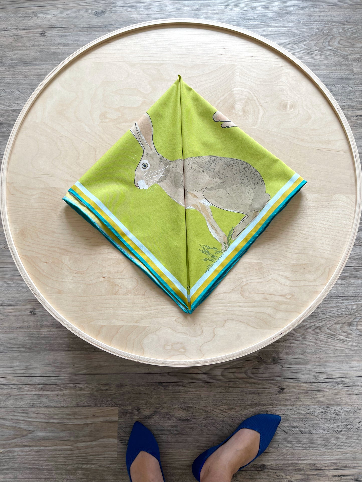 AB. Special Order Jackrabbit on a Peridot Green Background Pima Cotton Lawn 26” square scarf