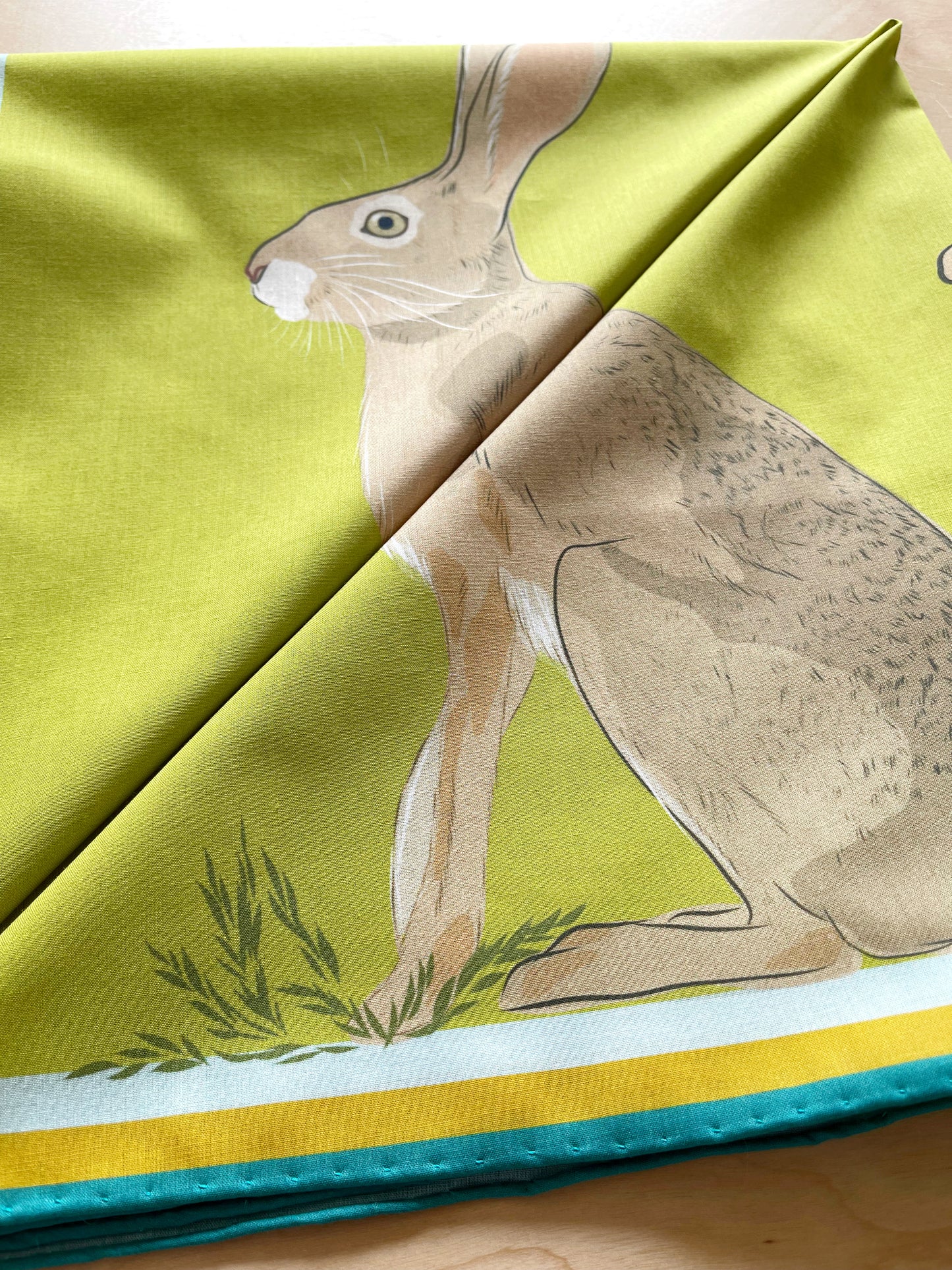 AB. Special Order Jackrabbit on a Peridot Green Background Pima Cotton Lawn 26” square scarf