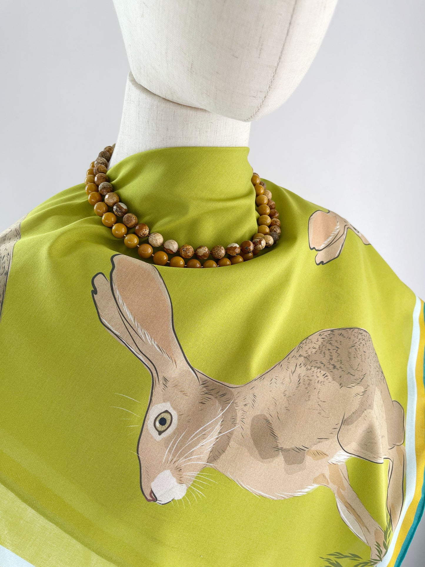 AB. Special Order Jackrabbit on a Peridot Green Background Pima Cotton Lawn 26” square scarf