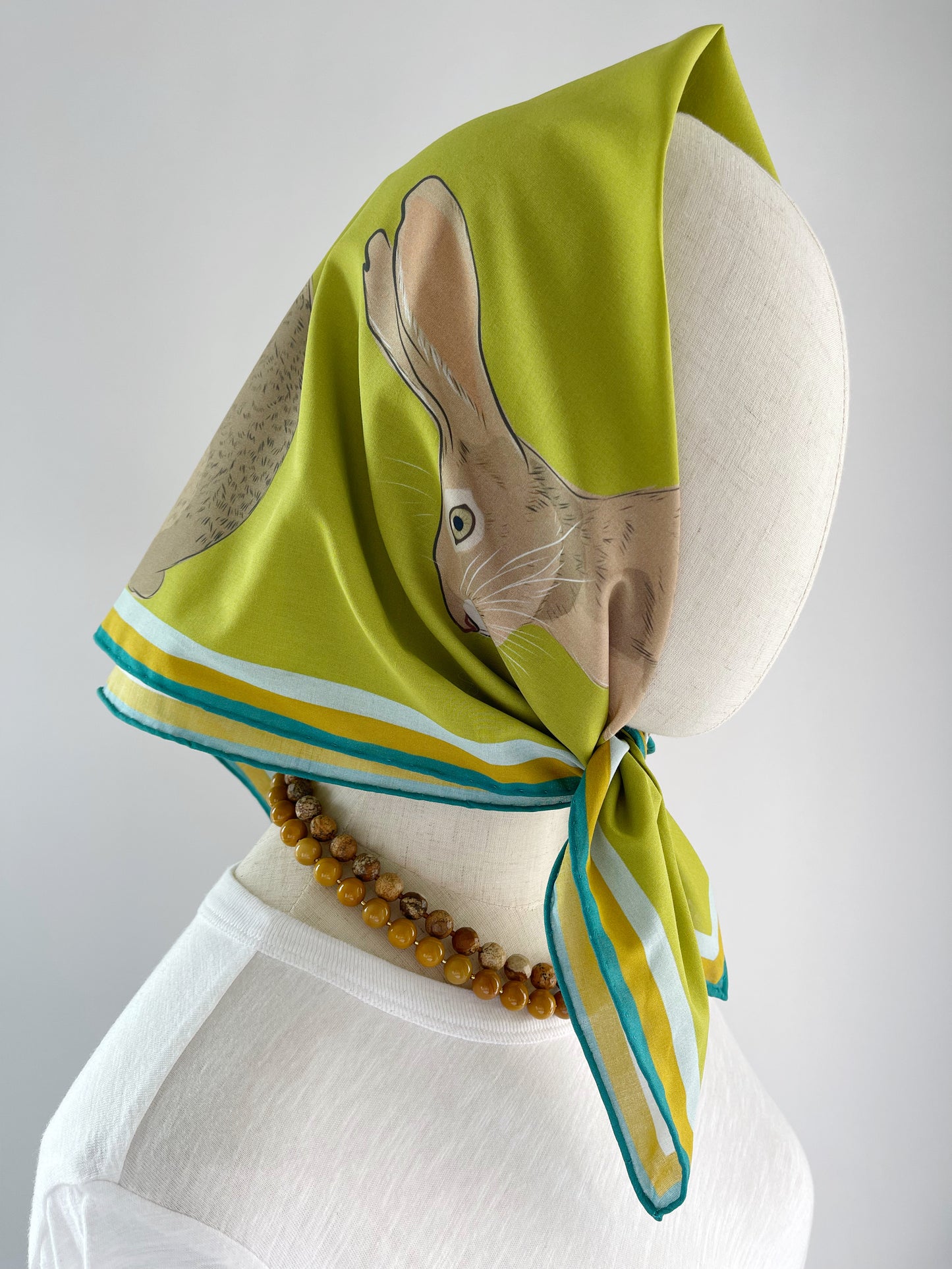 AB. Special Order Jackrabbit on a Peridot Green Background Pima Cotton Lawn 26” square scarf