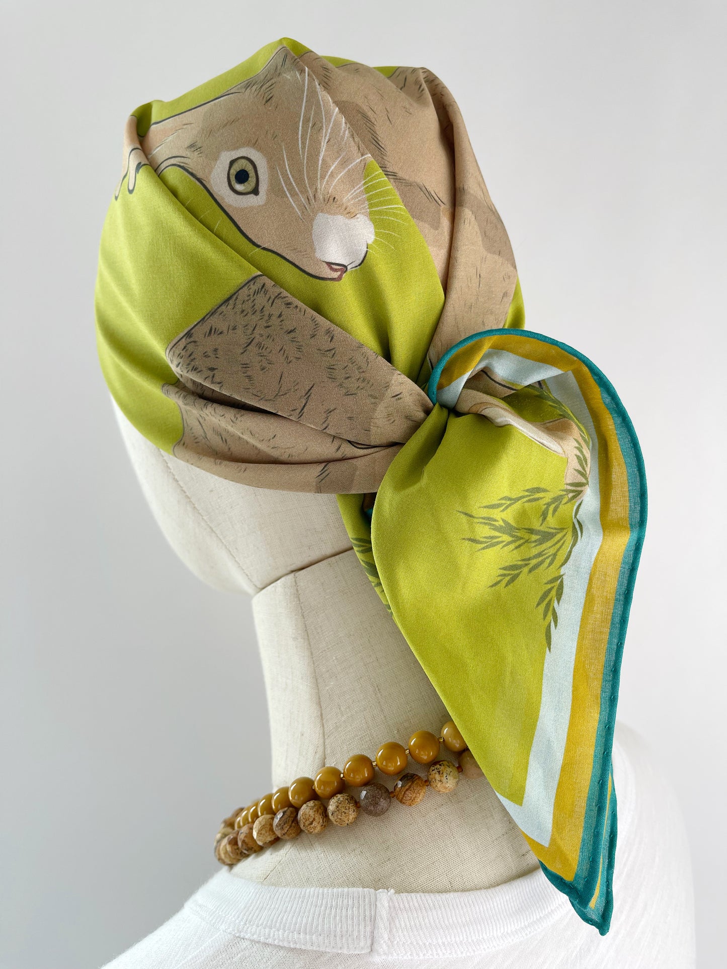 AB. Special Order Jackrabbit on a Peridot Green Background Pima Cotton Lawn 26” square scarf