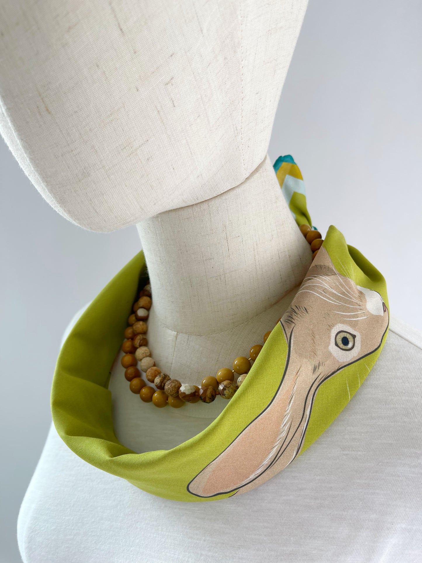 AB. Special Order Jackrabbit on a Peridot Green Background Pima Cotton Lawn 26” square scarf