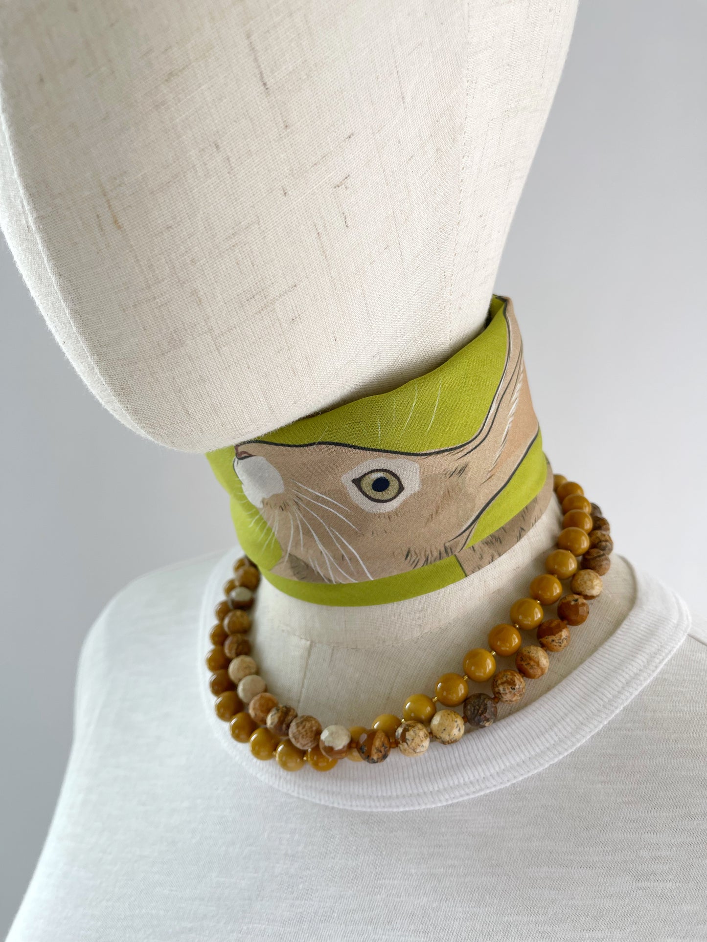 AB. Special Order Jackrabbit on a Peridot Green Background Pima Cotton Lawn 26” square scarf