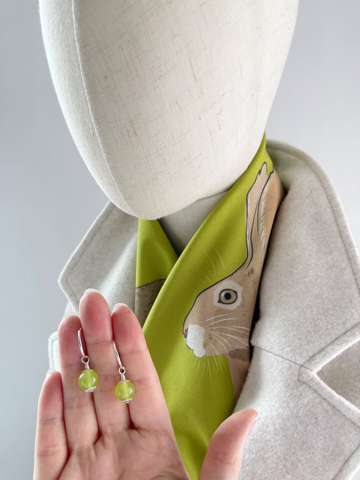 AB. Special Order Jackrabbit on a Peridot Green Background Pima Cotton Lawn 26” square scarf