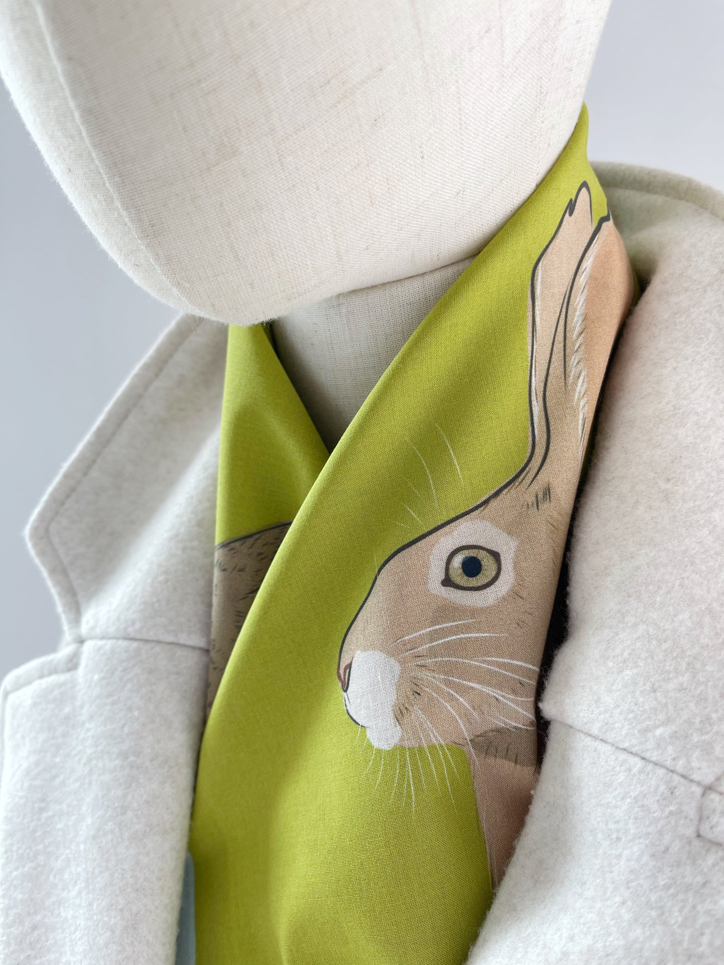 AB. Special Order Jackrabbit on a Peridot Green Background Pima Cotton Lawn 26” square scarf