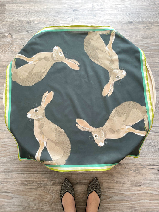 AB. Special Order Jackrabbit on a Dark Chocolate Background Pima Cotton Lawn 26” square scarf