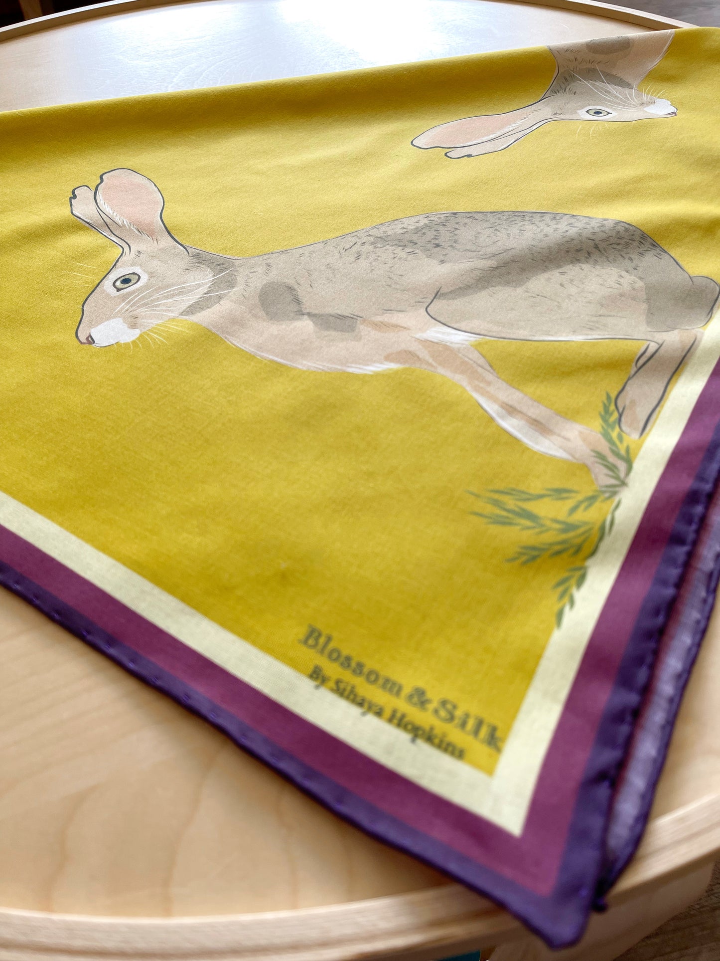 AB. Special Order Jackrabbit on an Egg Yoke Yellow Background Pima Cotton Lawn 26” square scarf