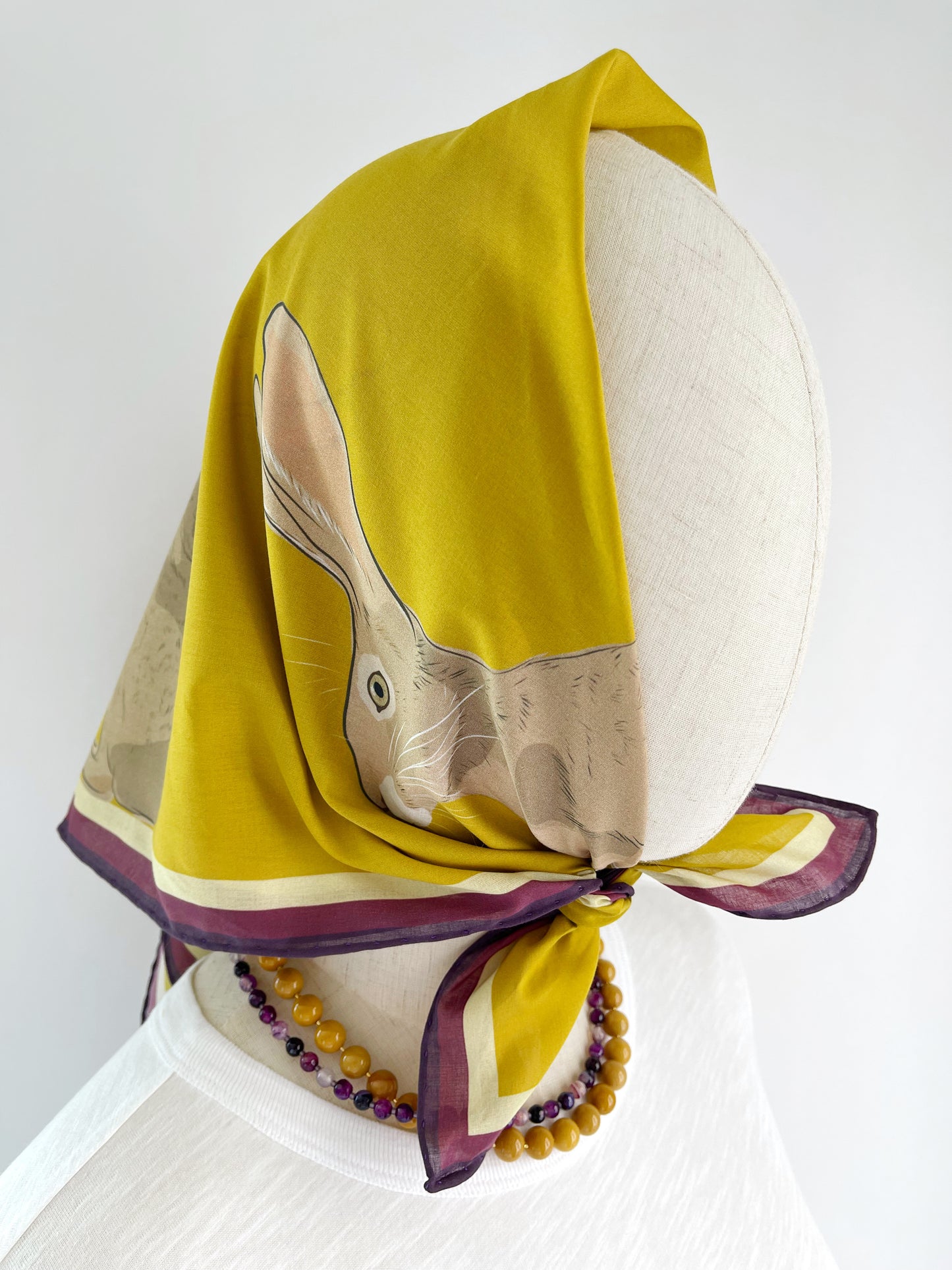 AB. Special Order Jackrabbit on an Egg Yoke Yellow Background Pima Cotton Lawn 26” square scarf