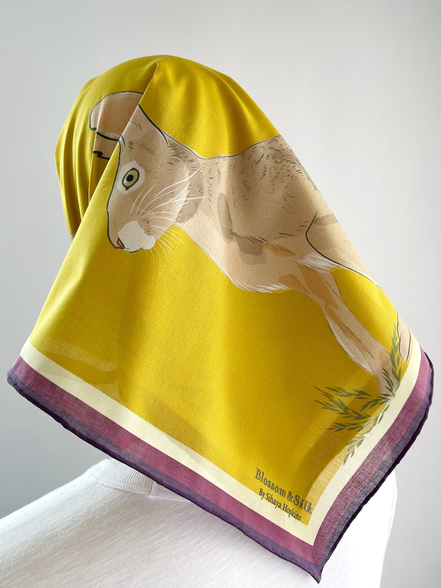 AB. Special Order Jackrabbit on an Egg Yoke Yellow Background Pima Cotton Lawn 26” square scarf