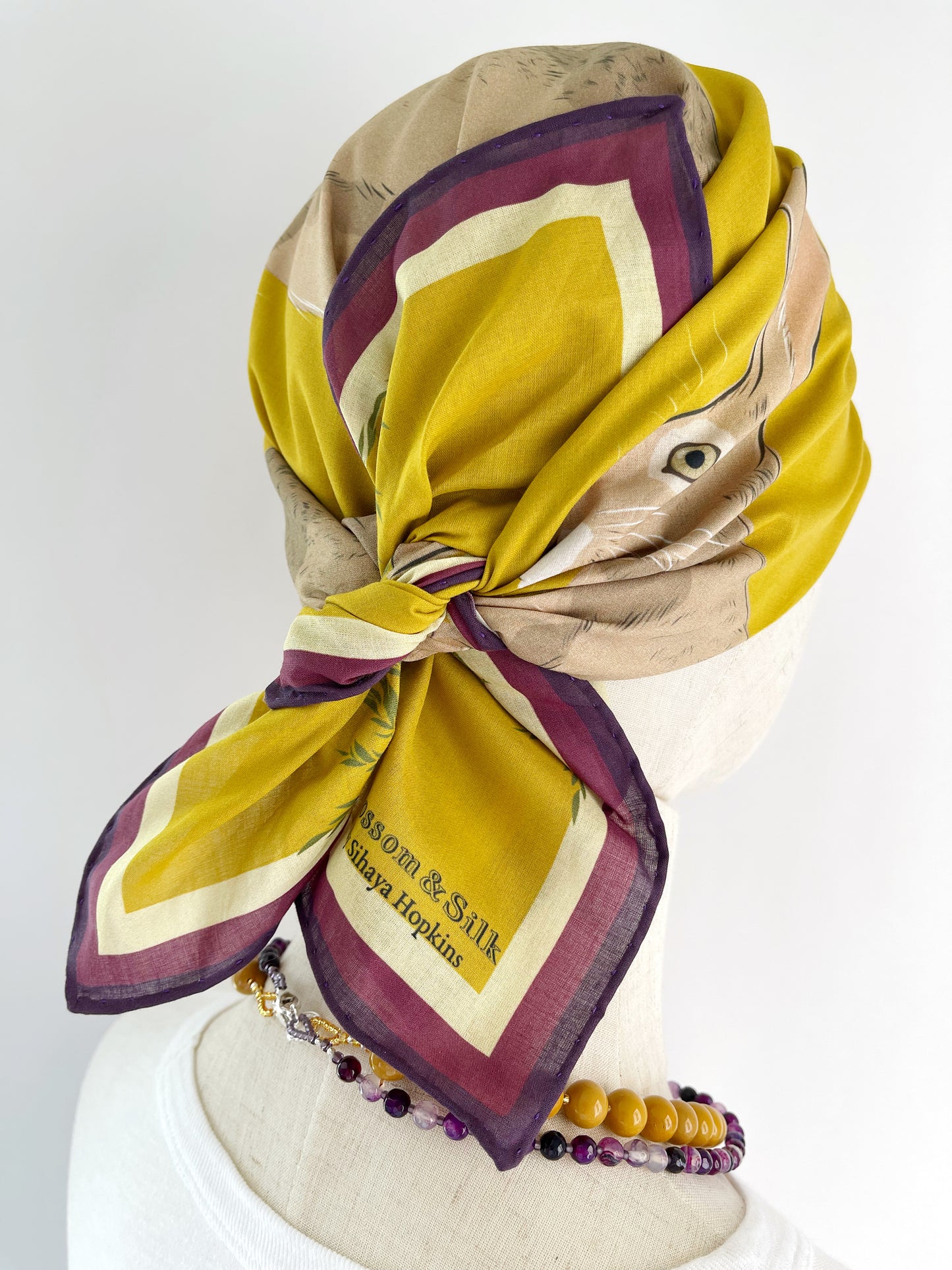 AB. Special Order Jackrabbit on an Egg Yoke Yellow Background Pima Cotton Lawn 26” square scarf