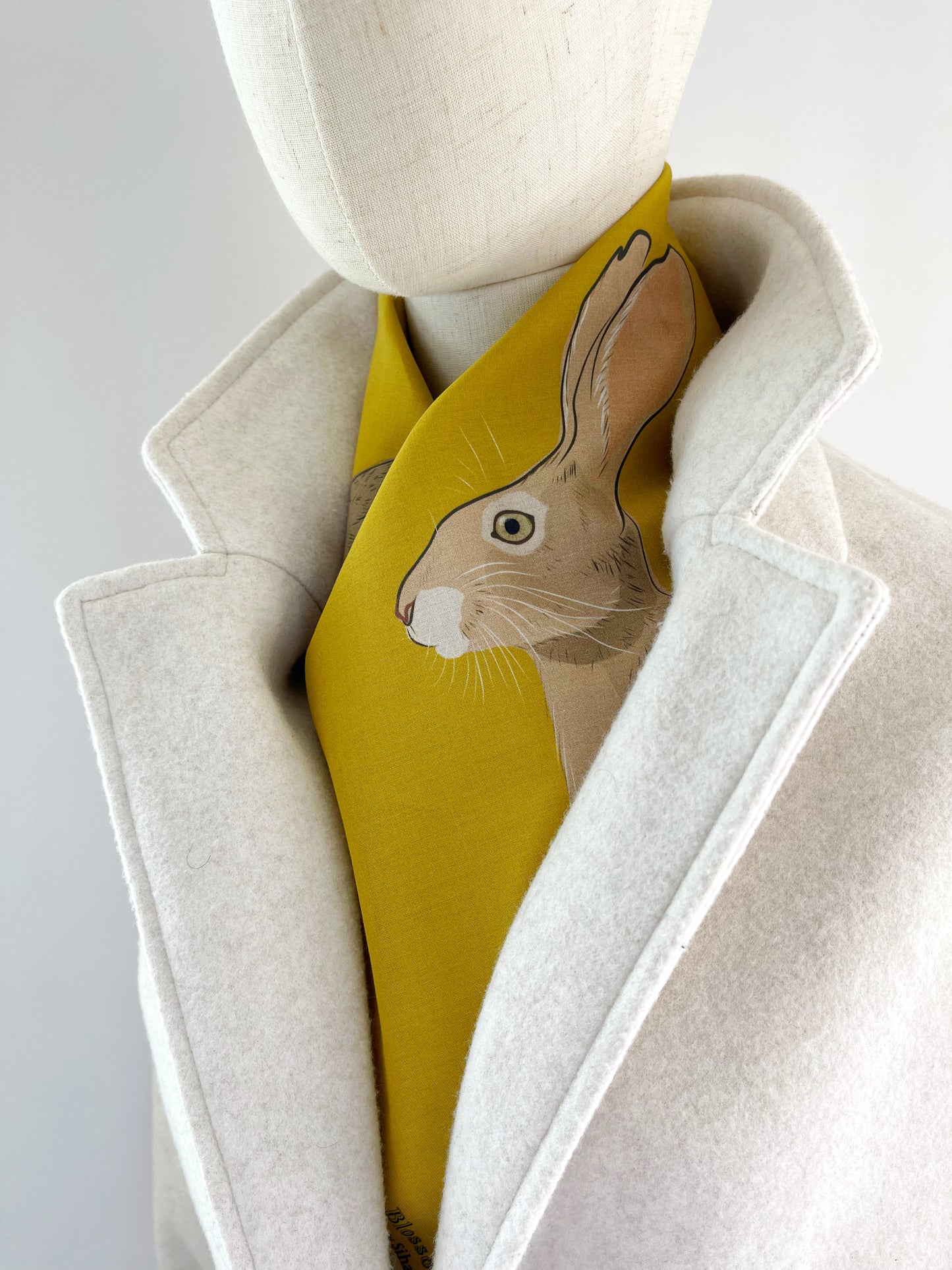 AB. Special Order Jackrabbit on an Egg Yoke Yellow Background Pima Cotton Lawn 26” square scarf