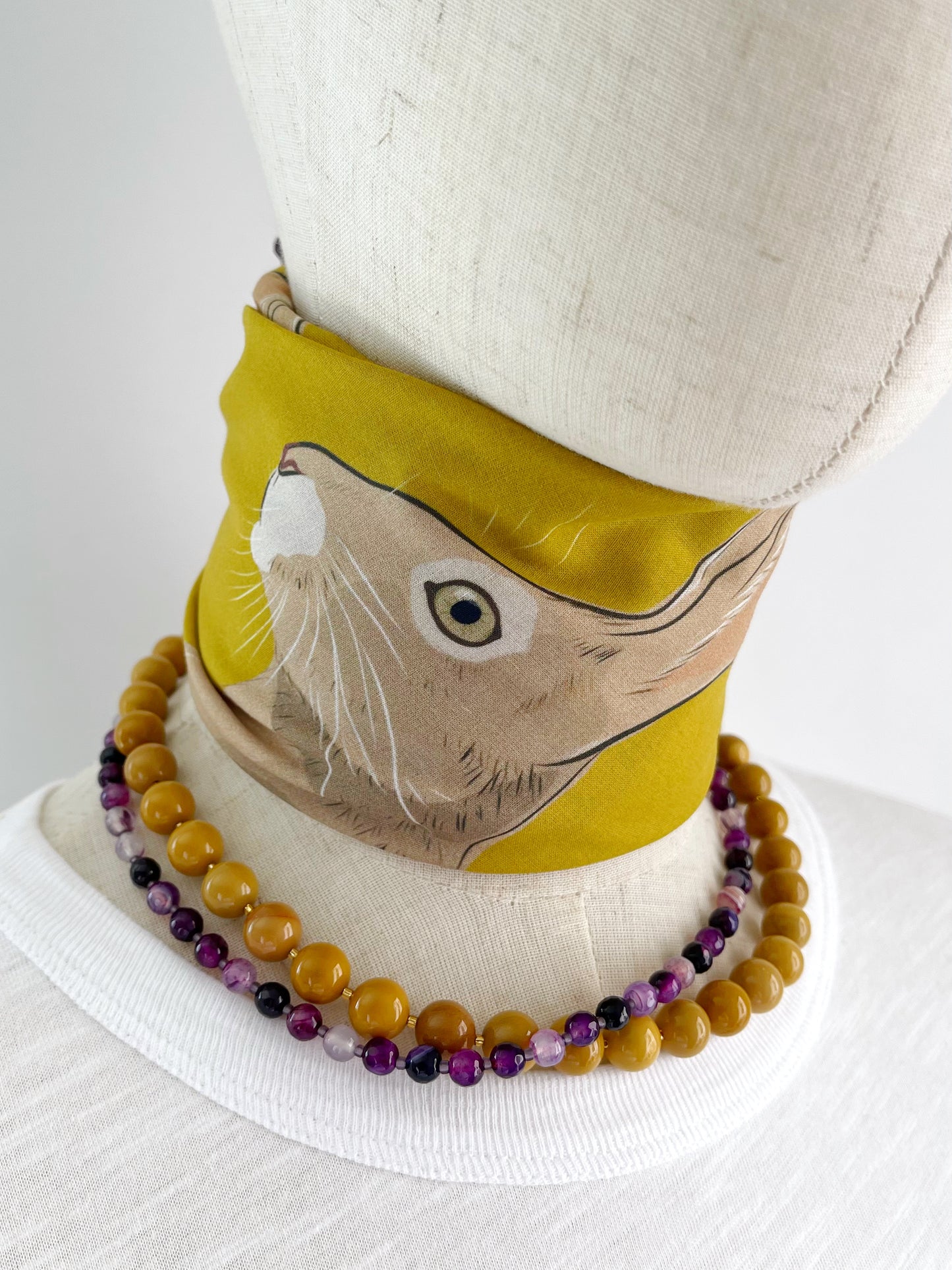 AB. Special Order Jackrabbit on an Egg Yoke Yellow Background Pima Cotton Lawn 26” square scarf