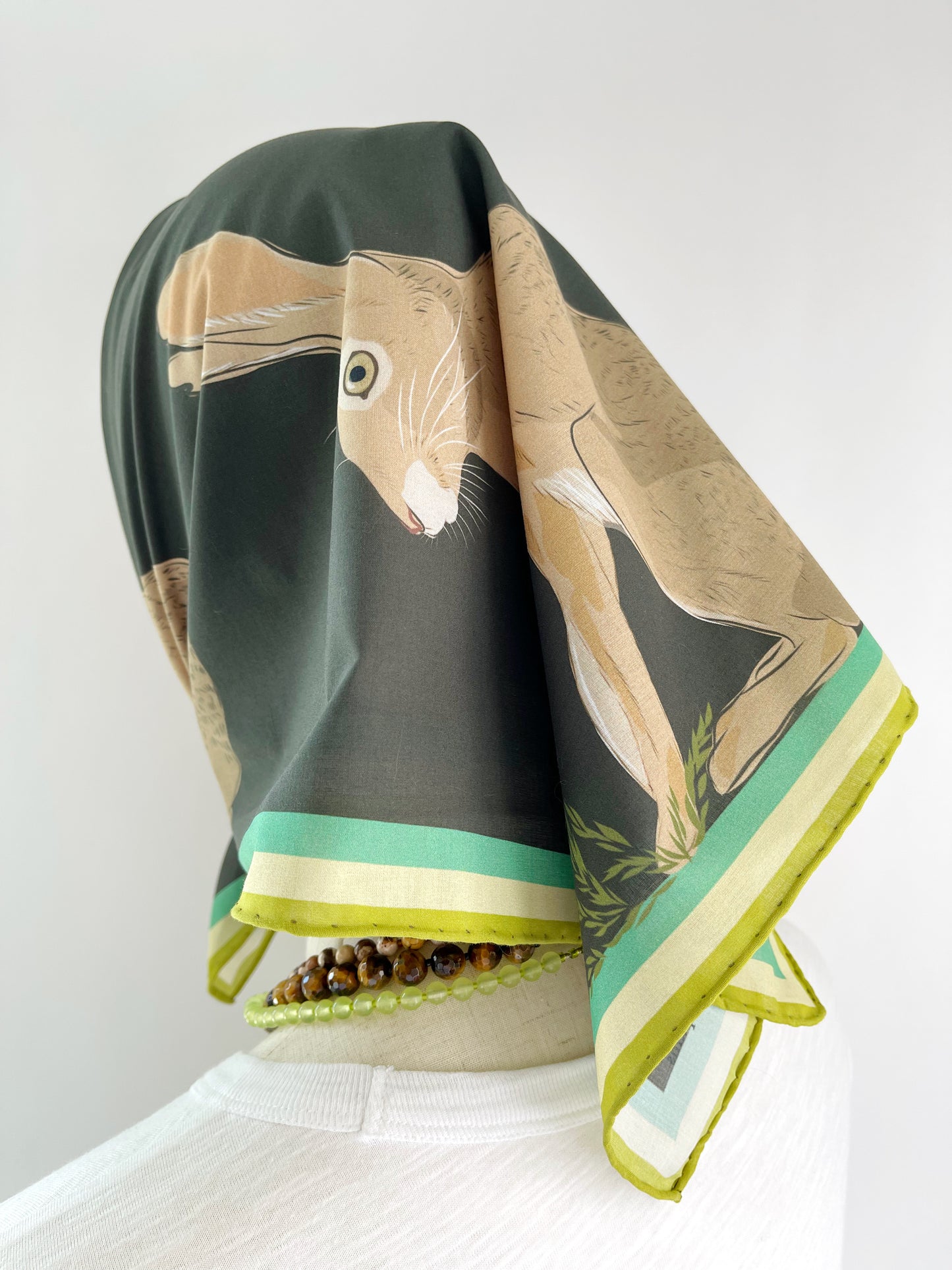 AB. Special Order Jackrabbit on a Dark Chocolate Background Pima Cotton Lawn 26” square scarf