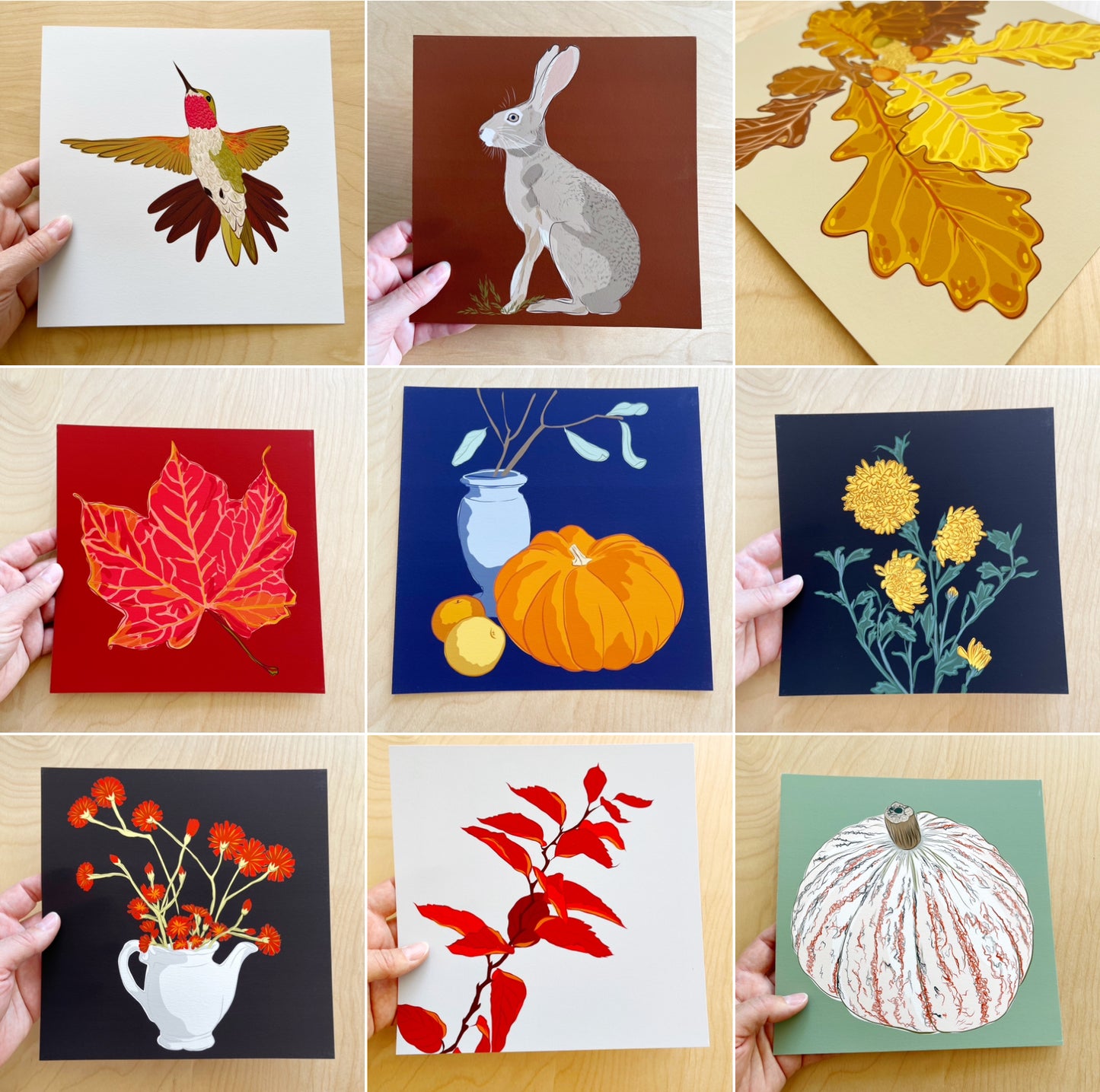 DB. 8x8” Prints of my autumn & creature drawings
