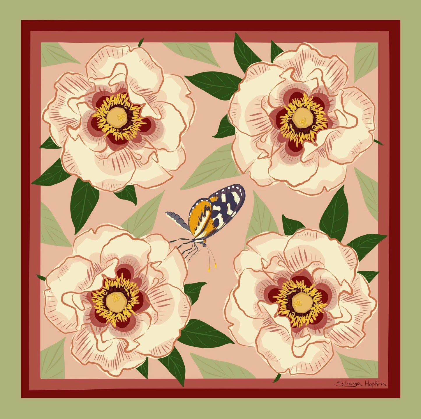 A. Made to order Silk Scarves July Delivery Flora & Butterflies