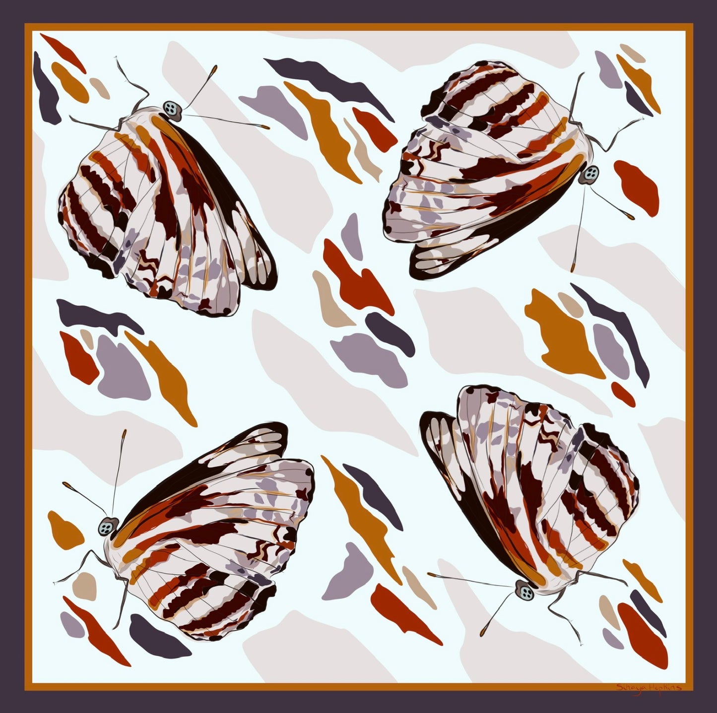AE. Lavender Butterflies Four Corner Repeat Print