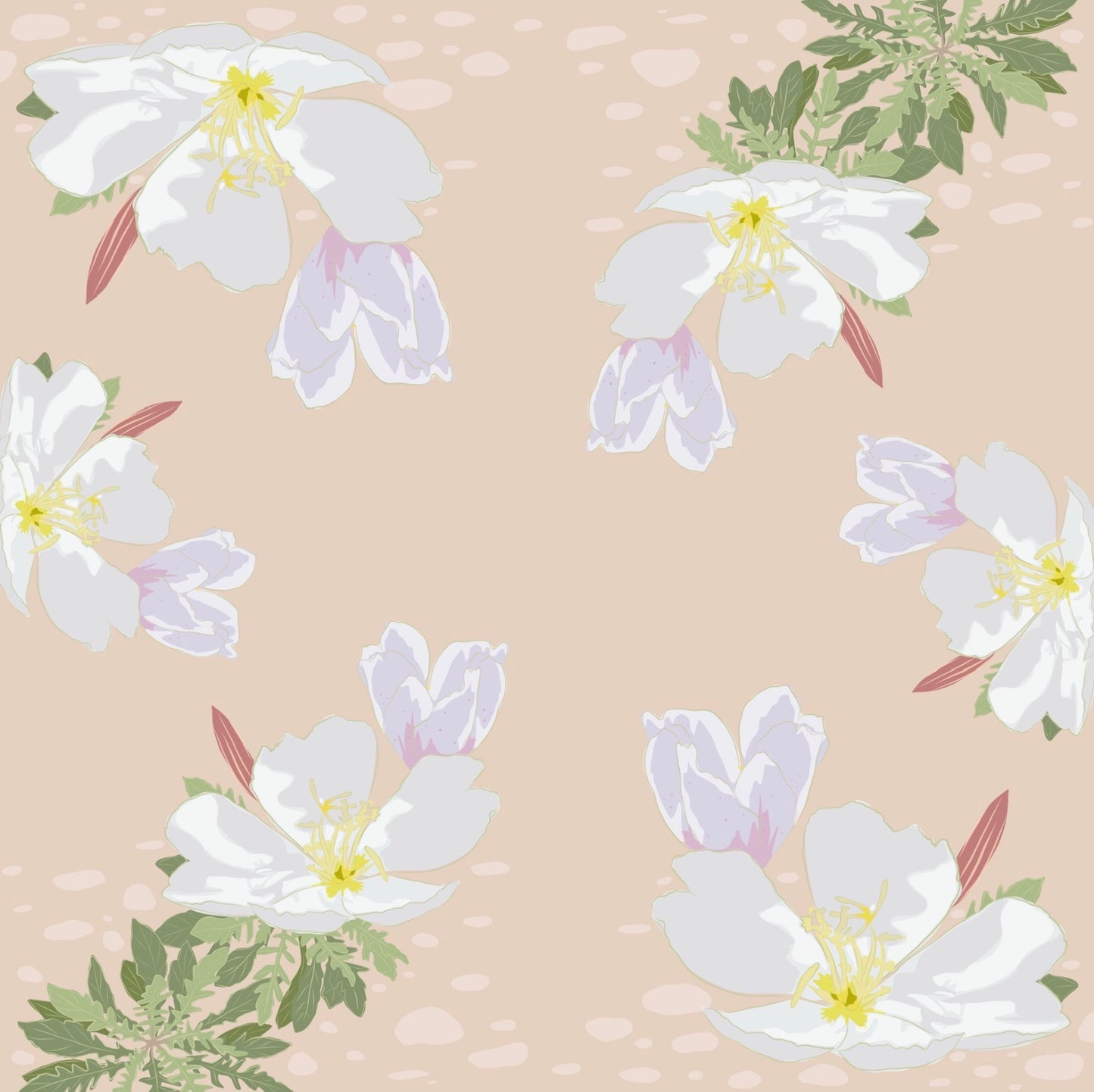 AK. Desert Primrose Four Corner Repeat Print