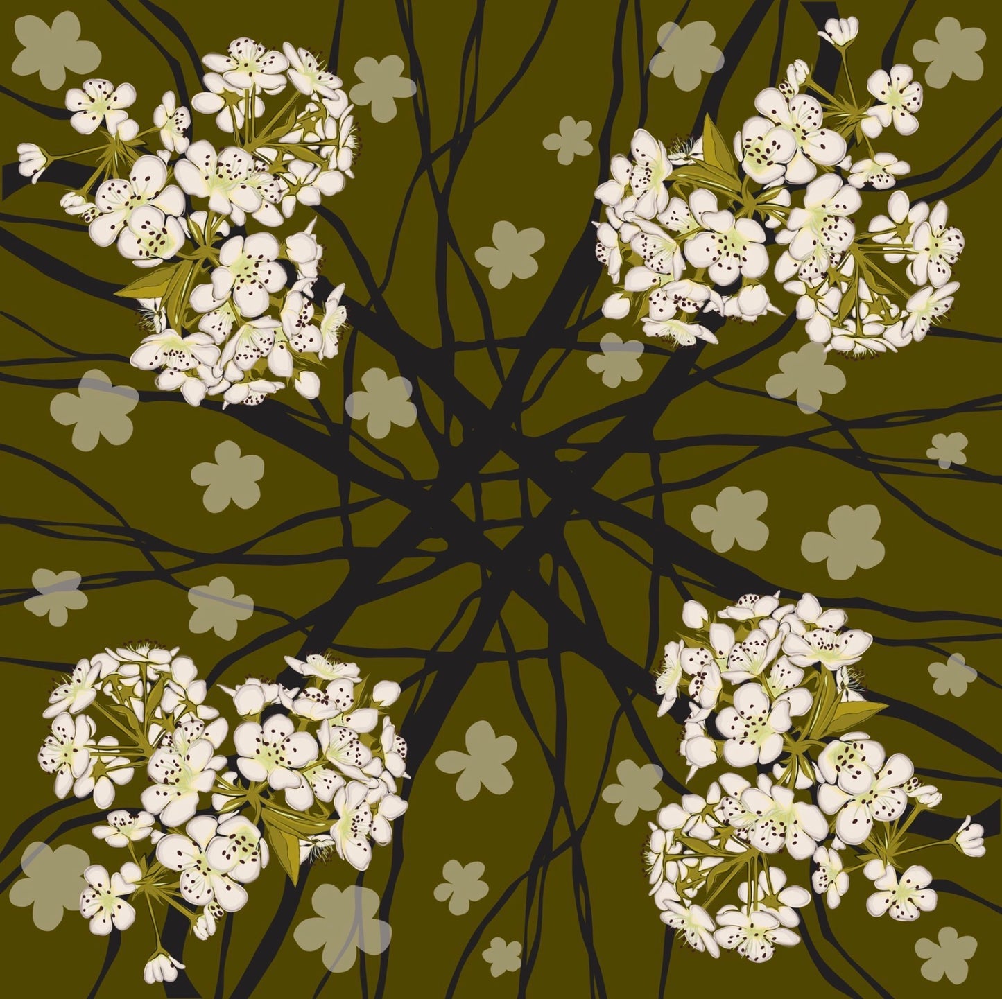 AL. Sour Cherry Blossoms Four Corner Repeat Print