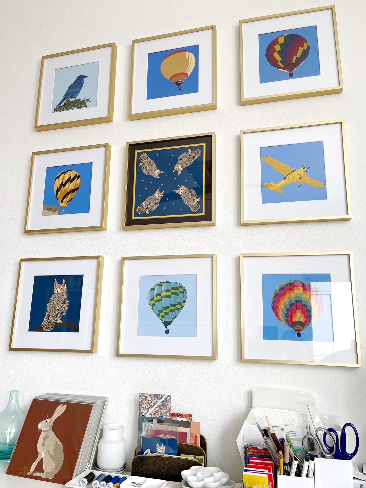 CC. Print of my Yellow Plane in a Blue Sky drawing 8” square