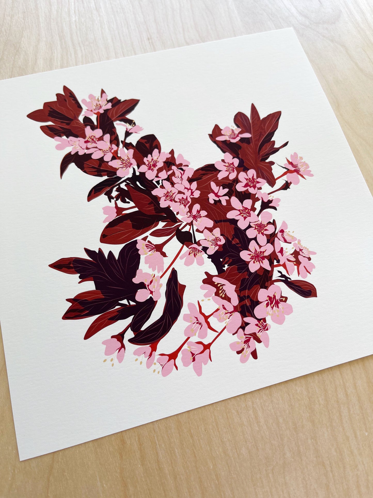 L. Print of my Plum Blossoms drawing 8” square