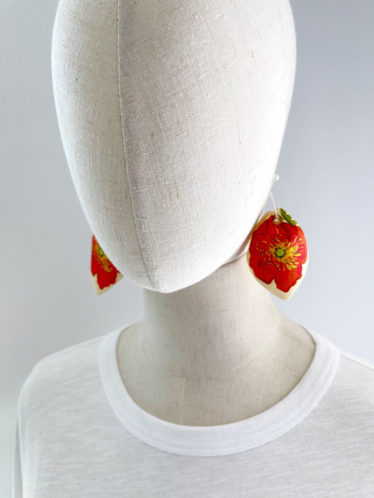 AE. Orange Poppies large petal cotton statement earrings