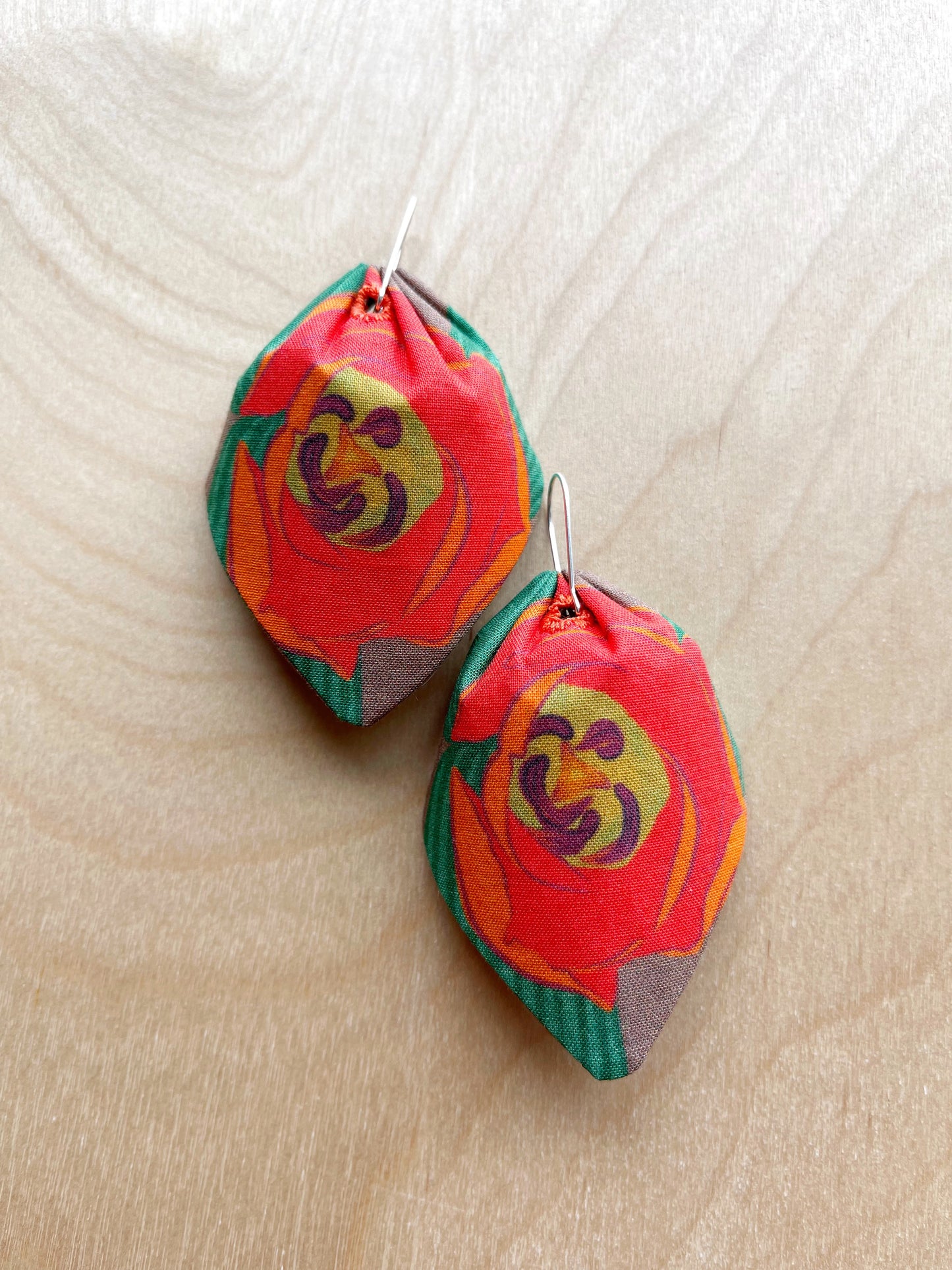 AE. Orange Tulip large petal cotton statement earrings