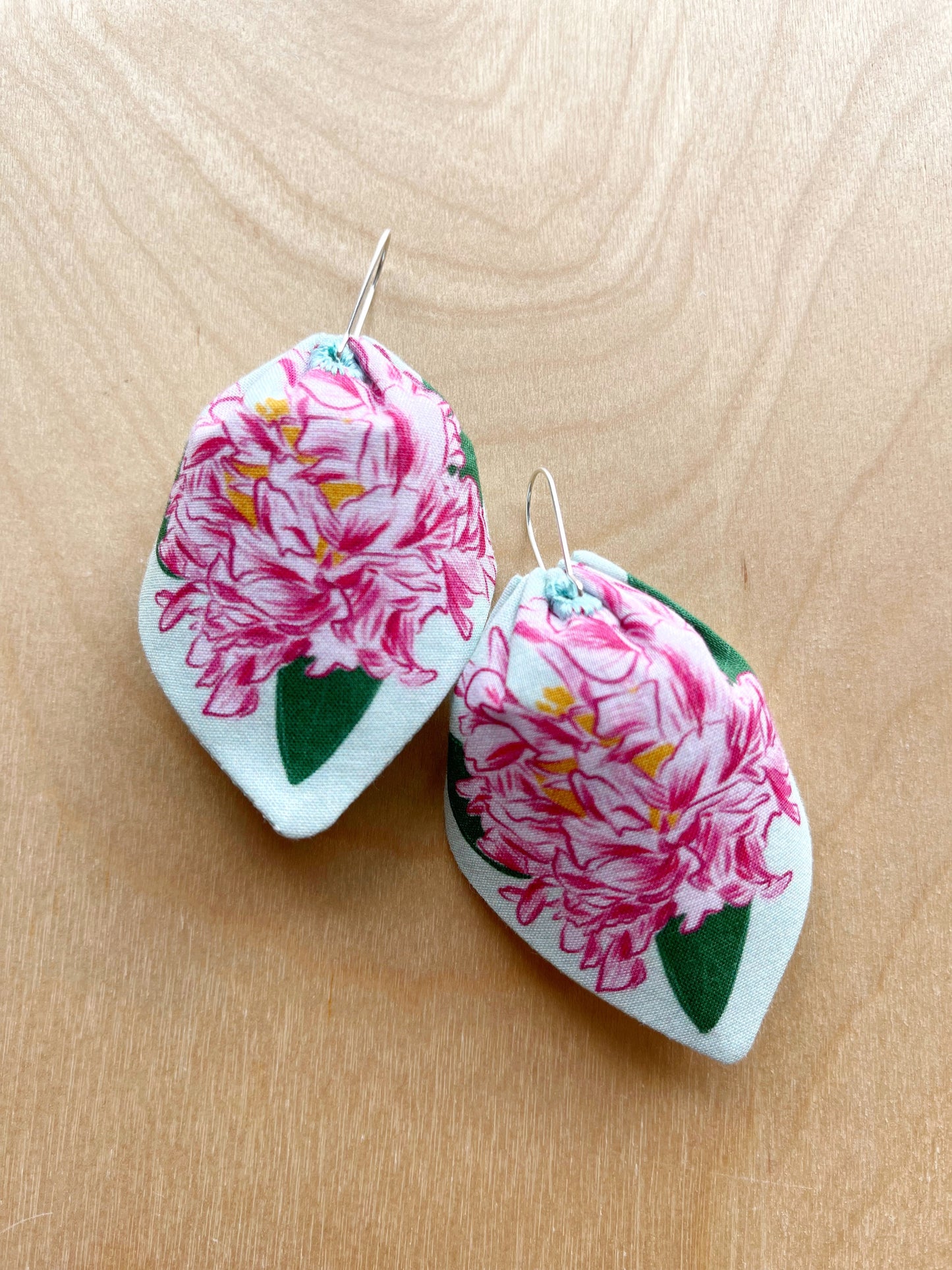 AE. Pink & Magenta Peonies large petal cotton statement earrings