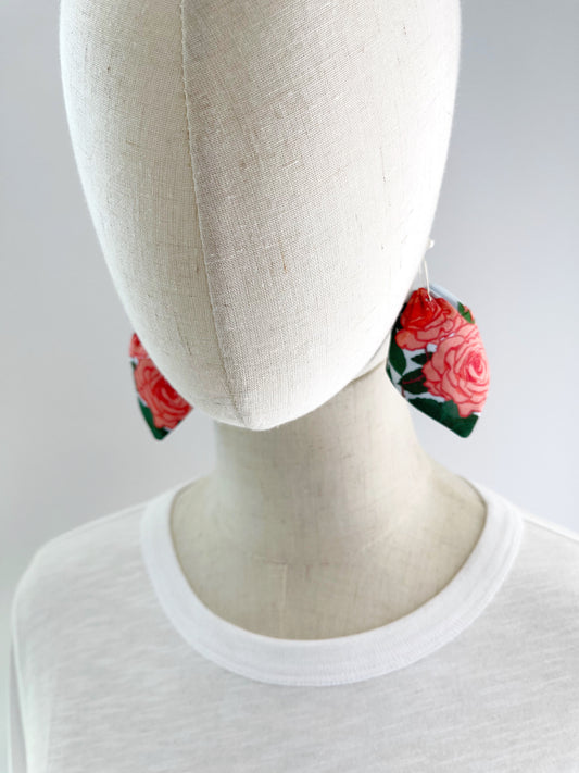AE. Pink Roses large petal cotton statement earrings