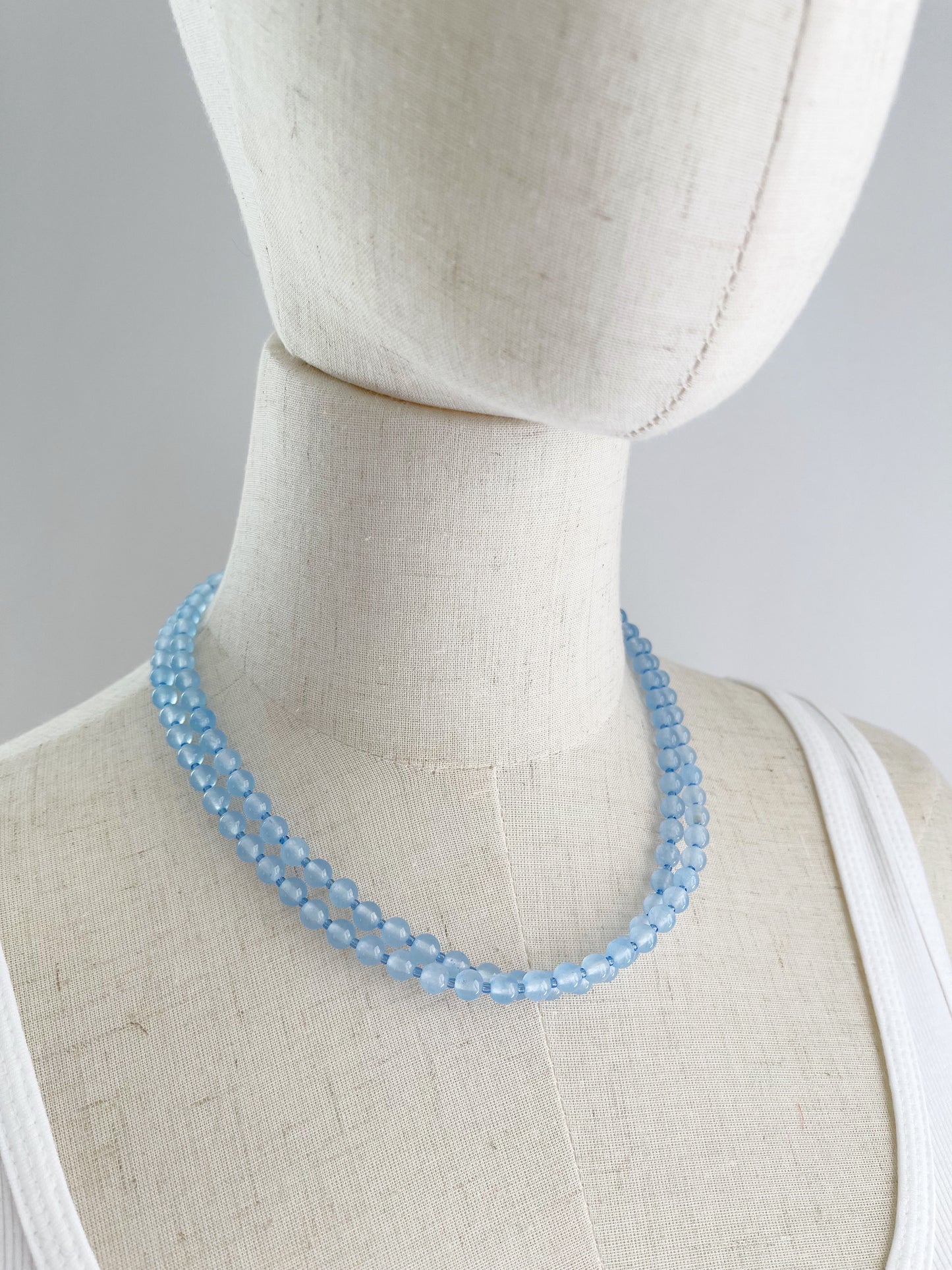 B. 38” Long & double-able necklace of Blue Jade