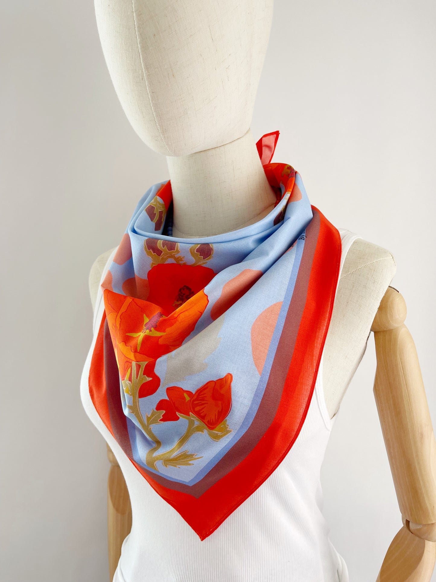 ASO. Special Order Apricot Globe Mallow Pima Cotton Lawn 26” square scarf