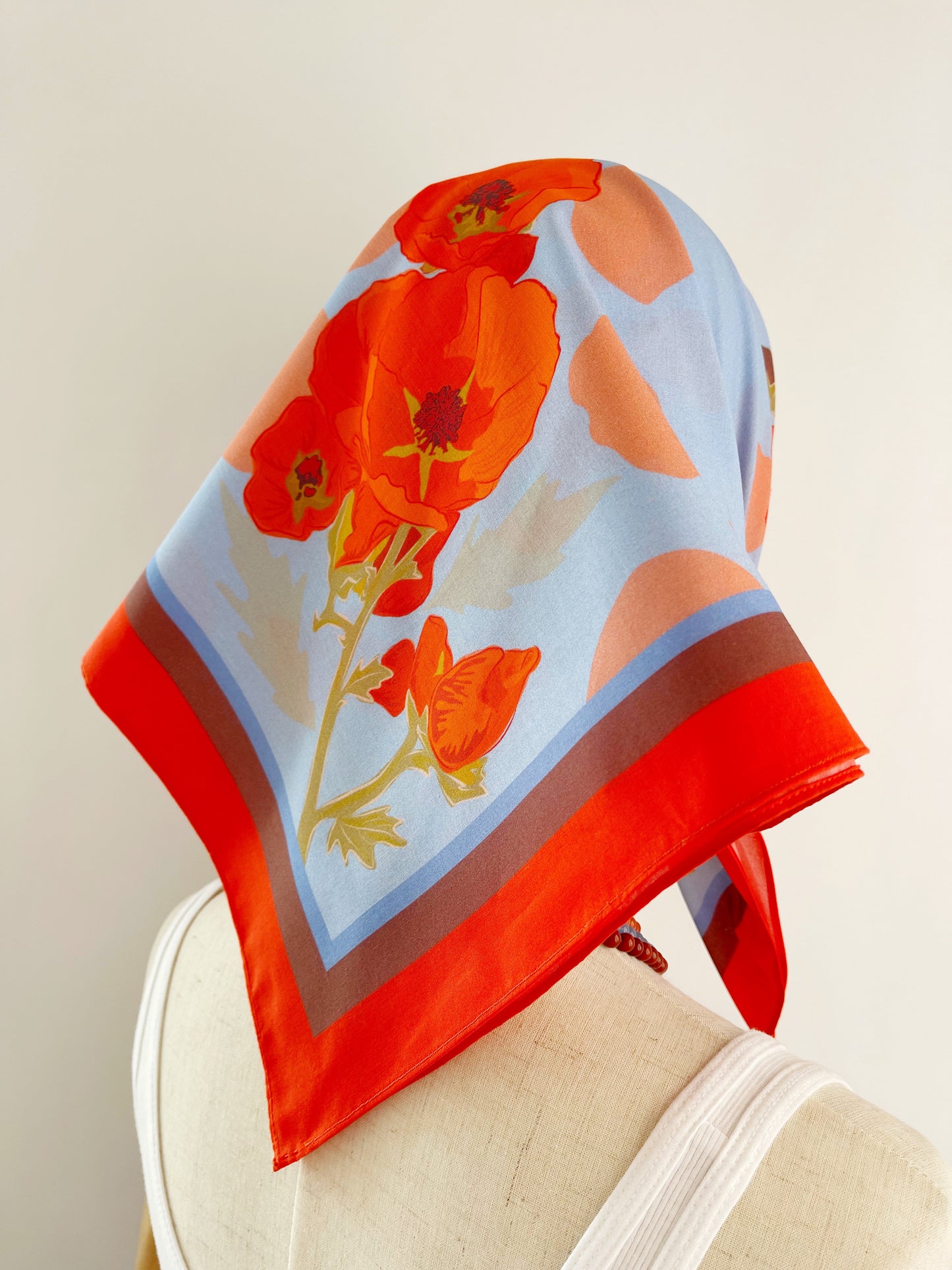 ASO. Special Order Apricot Globe Mallow Pima Cotton Lawn 26” square scarf